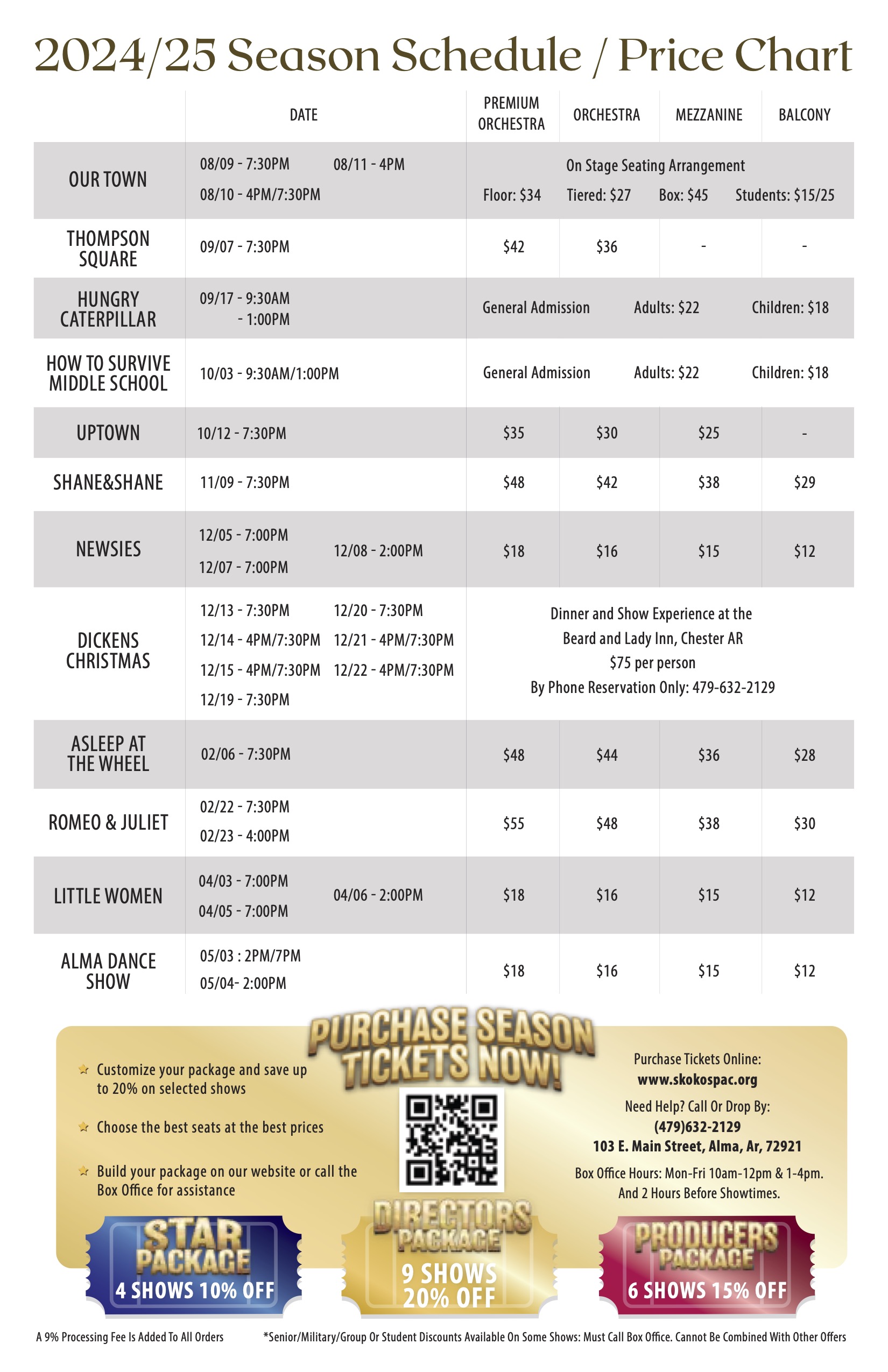 Skokos Season Schedule / Price Chart