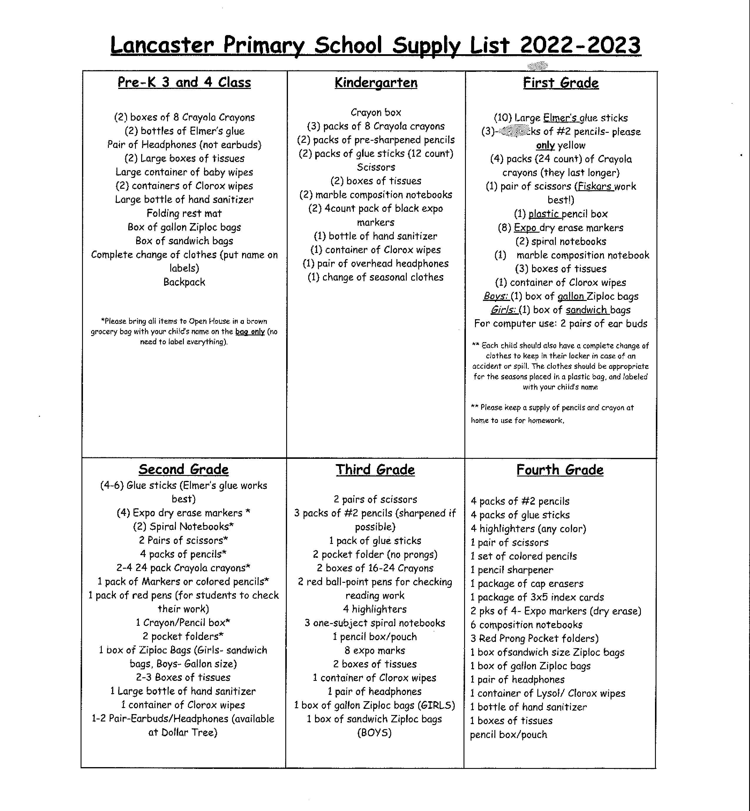 22-23 School Supply List