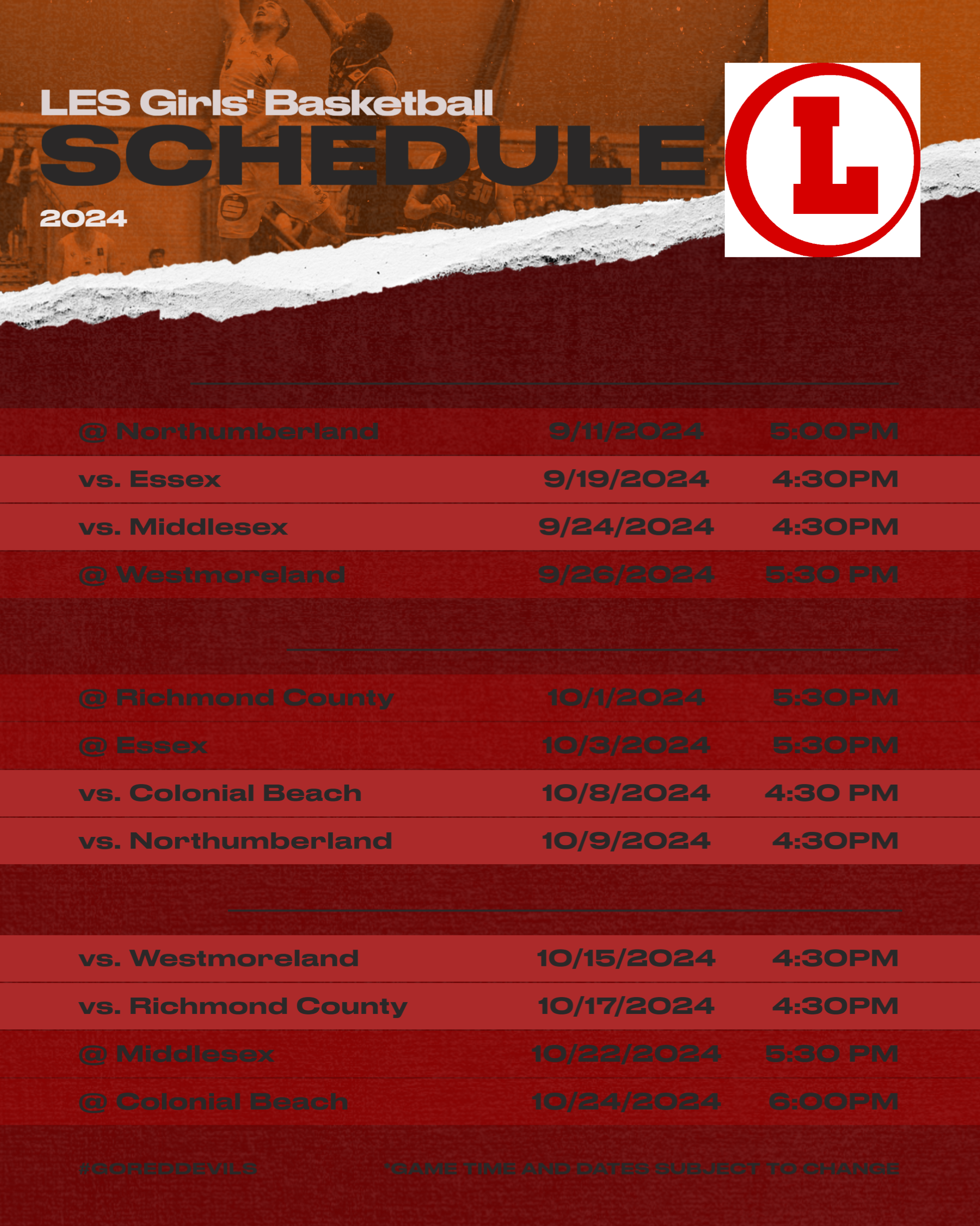 LES Girls' Basketball Schedule