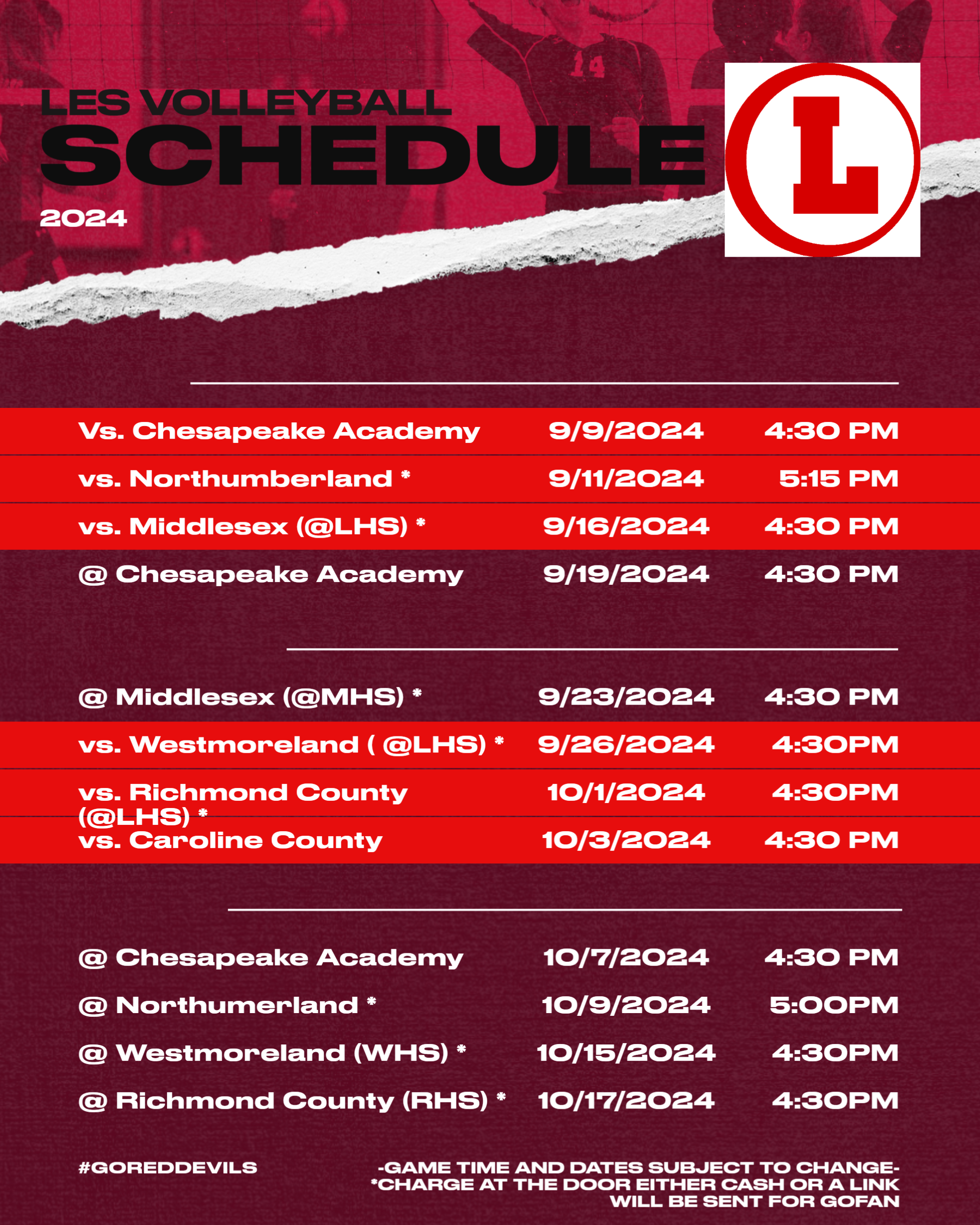 LES VB Schedule