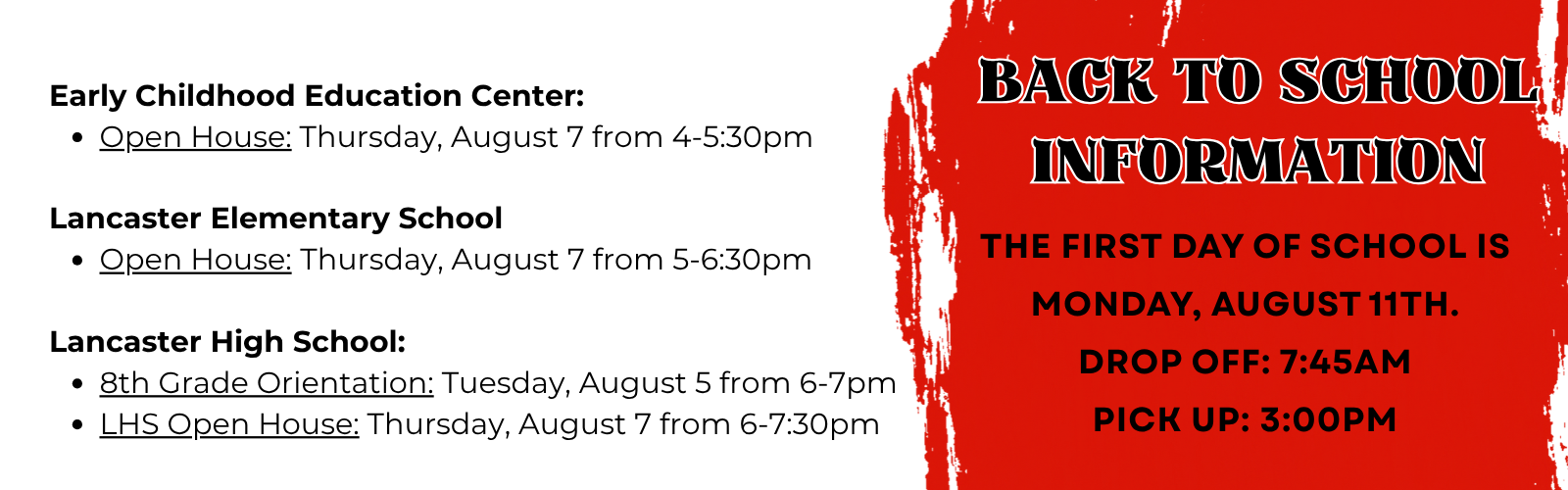 Back to school information 