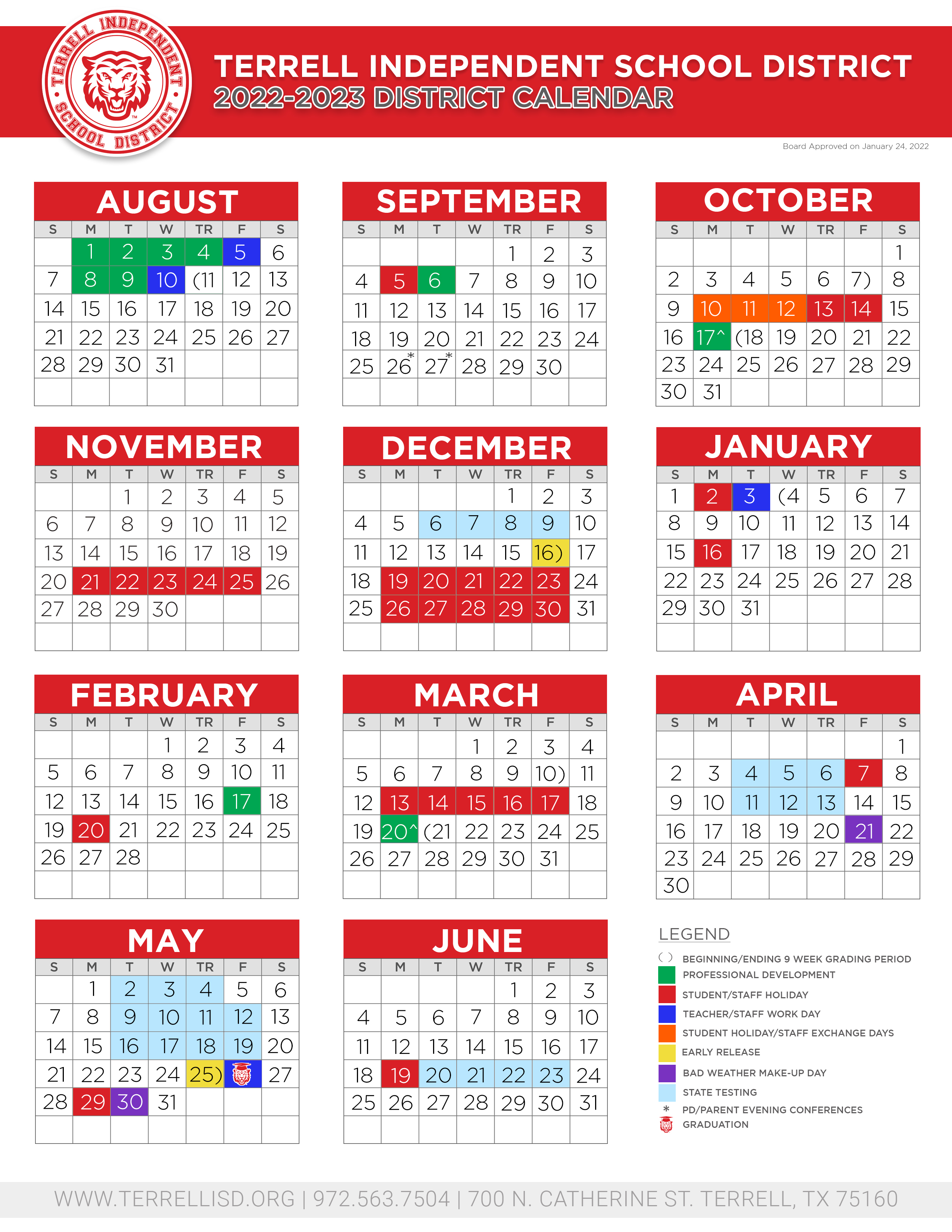 District Calendar | Terrell Independent School District