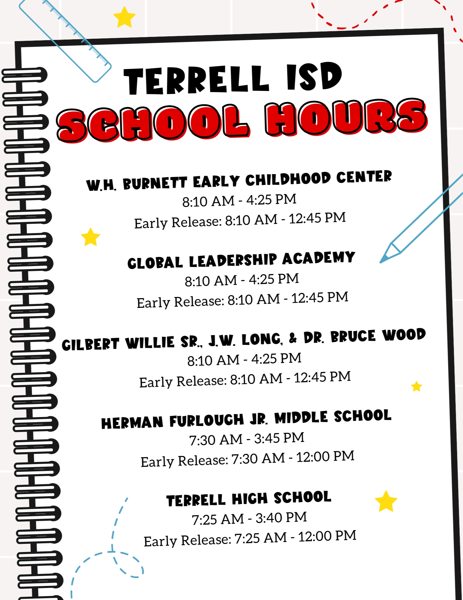 School Hours | Terrell Independent School District