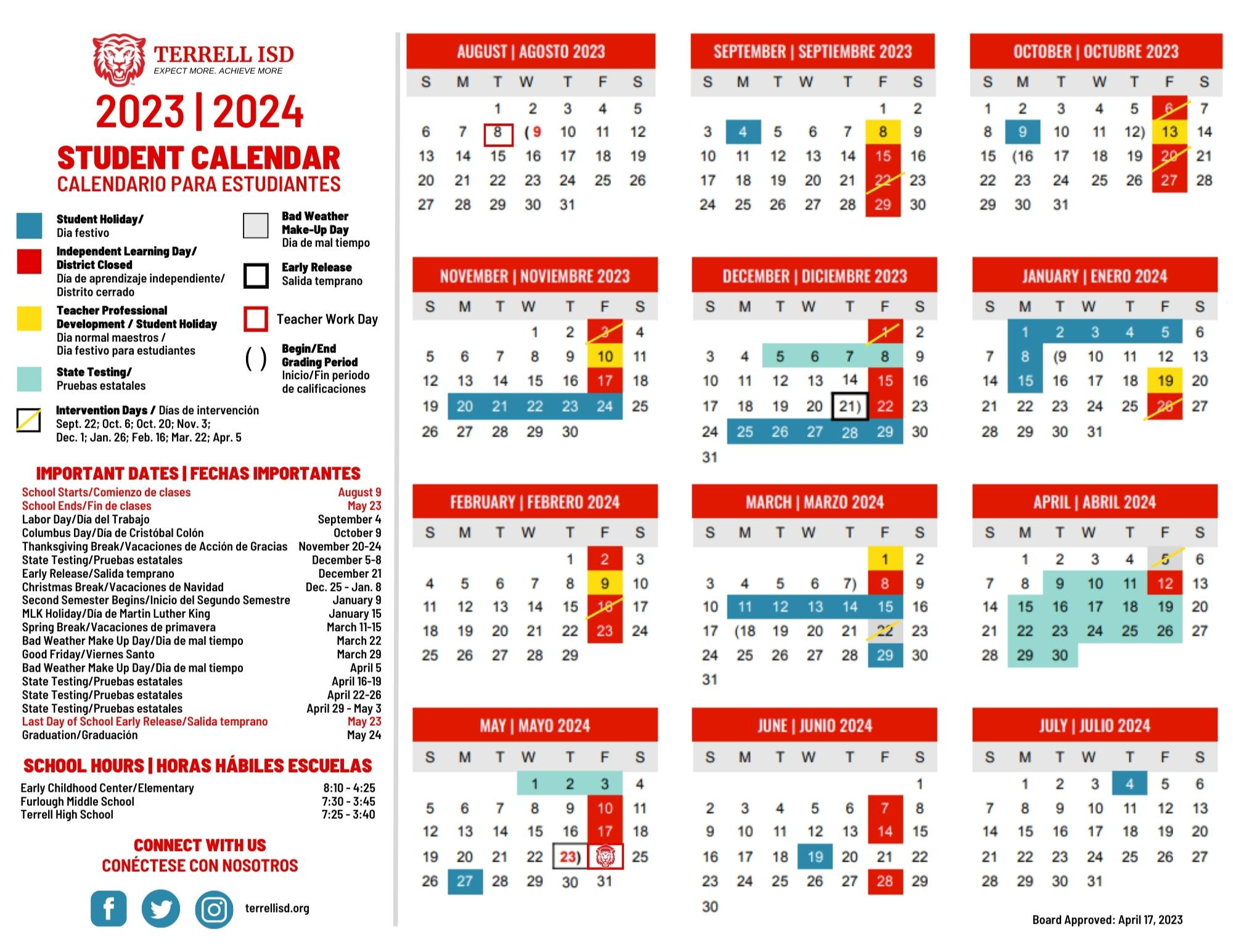 District Calendar | Terrell Independent School District District Calendar | Terrell Independent School District