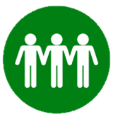 Evacuate icon - image of three people holding hands in a line
