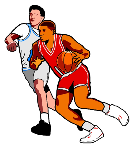 Cartoon of two men playing basketball