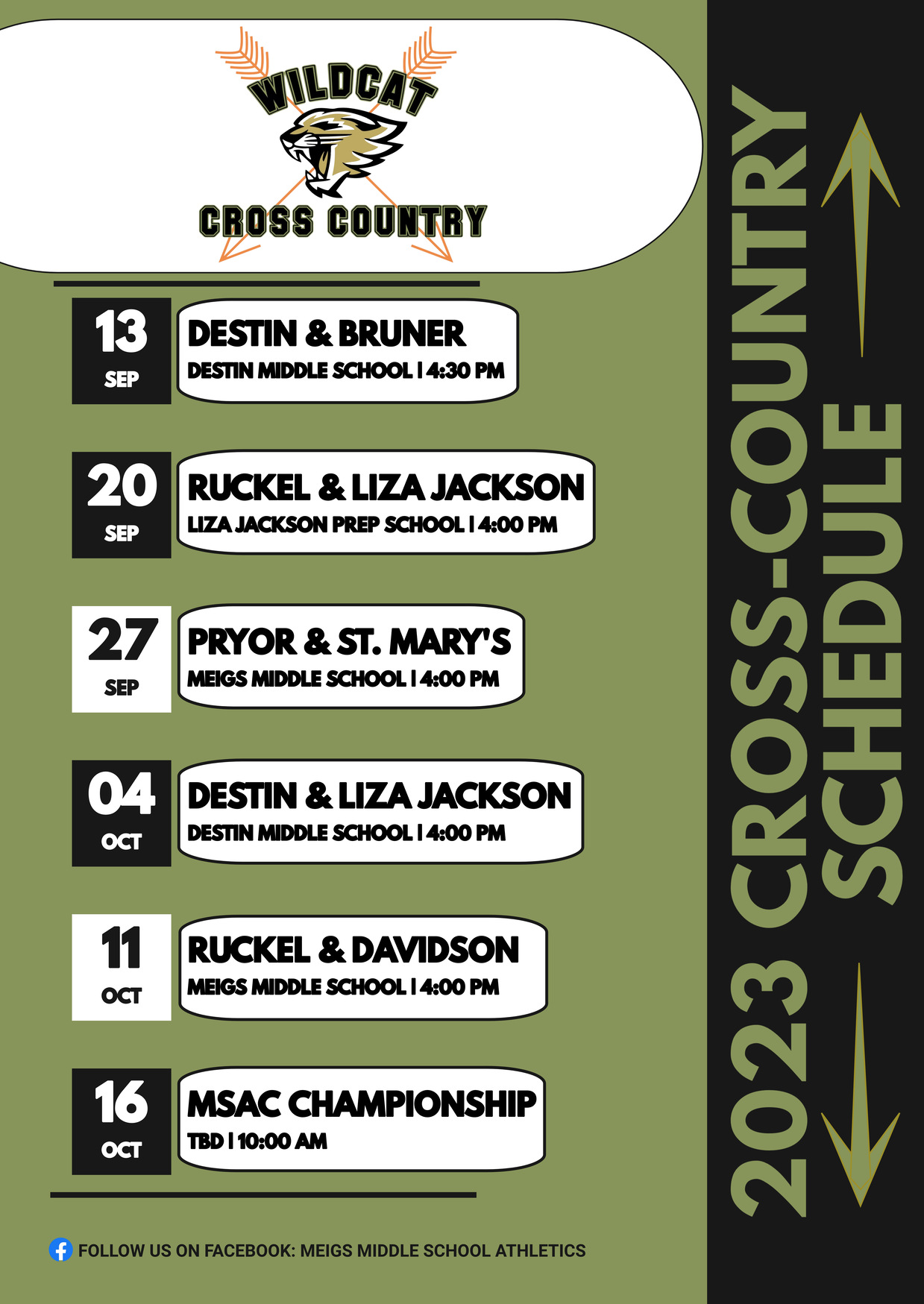2023 Wildcat Cross Country Schedule