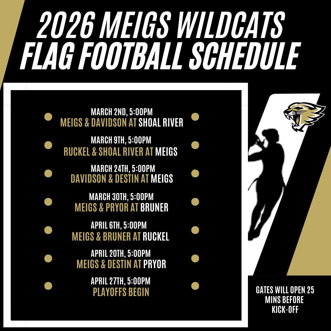 A picture of the Meigs Middle School flag footbal schedule 2026