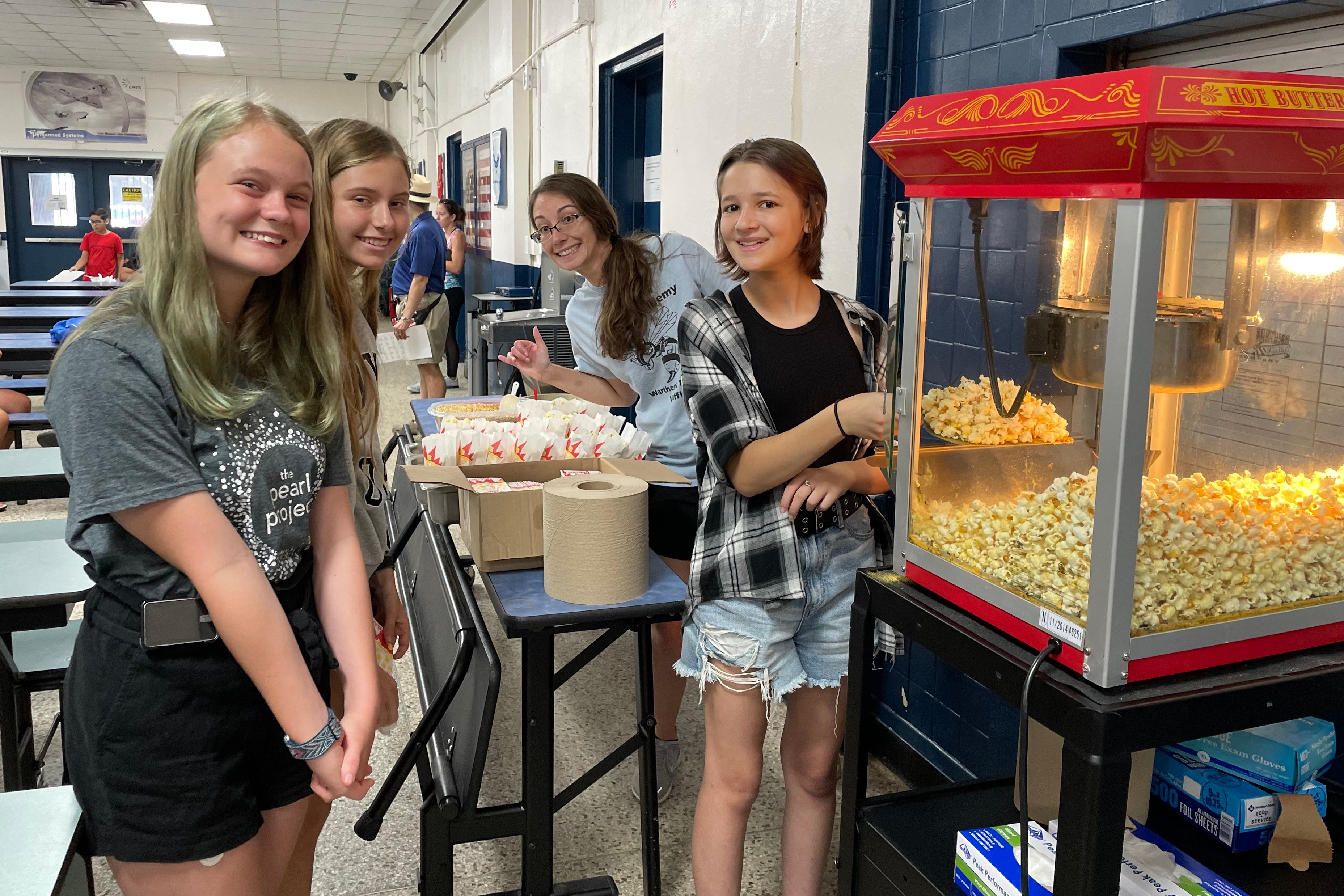 Students at popcorn machine