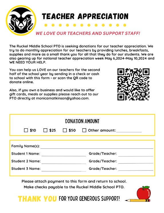 PTO teacher appreciation donation flier