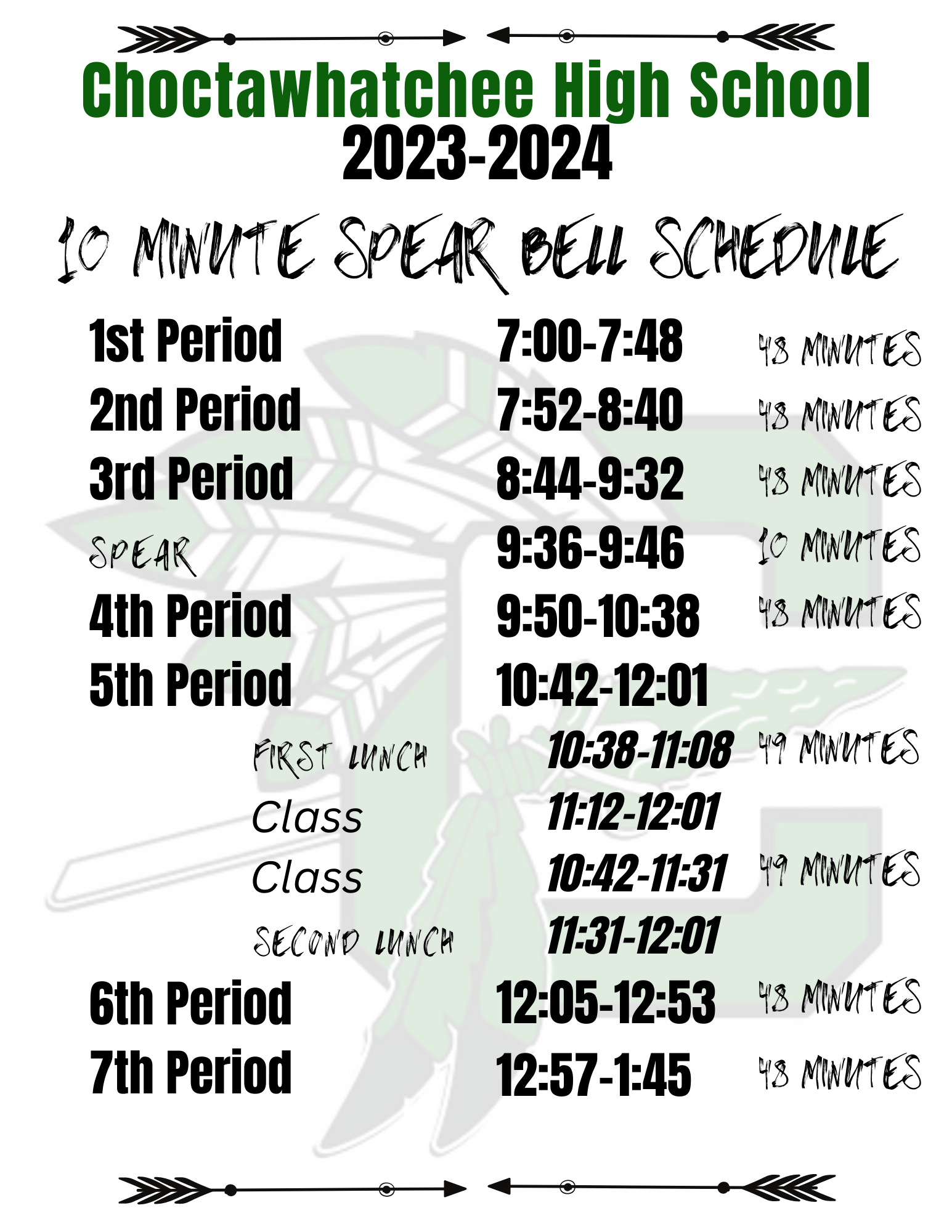 Bell Schedules Choctawhatchee High School