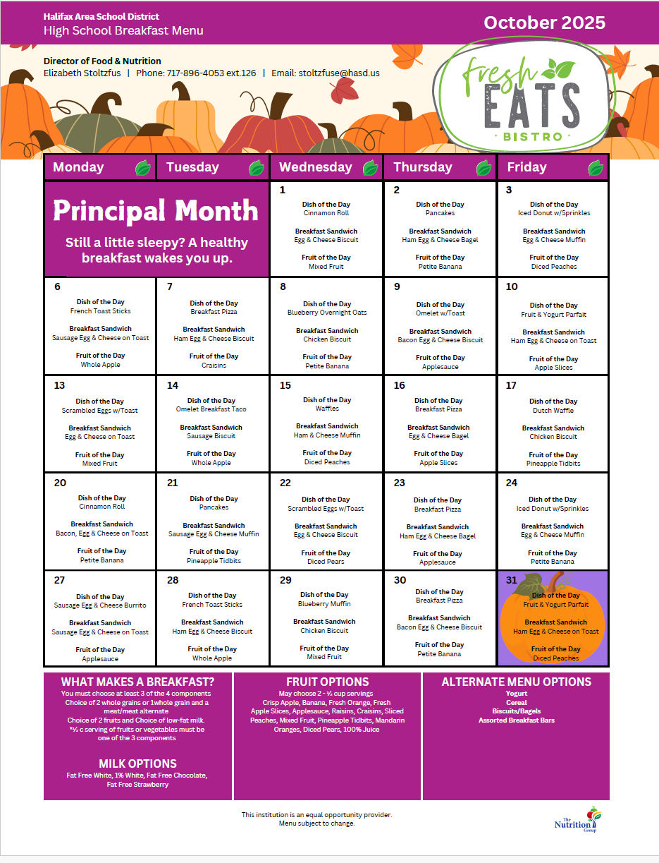 Oct. HS/MS Breakfast Menu