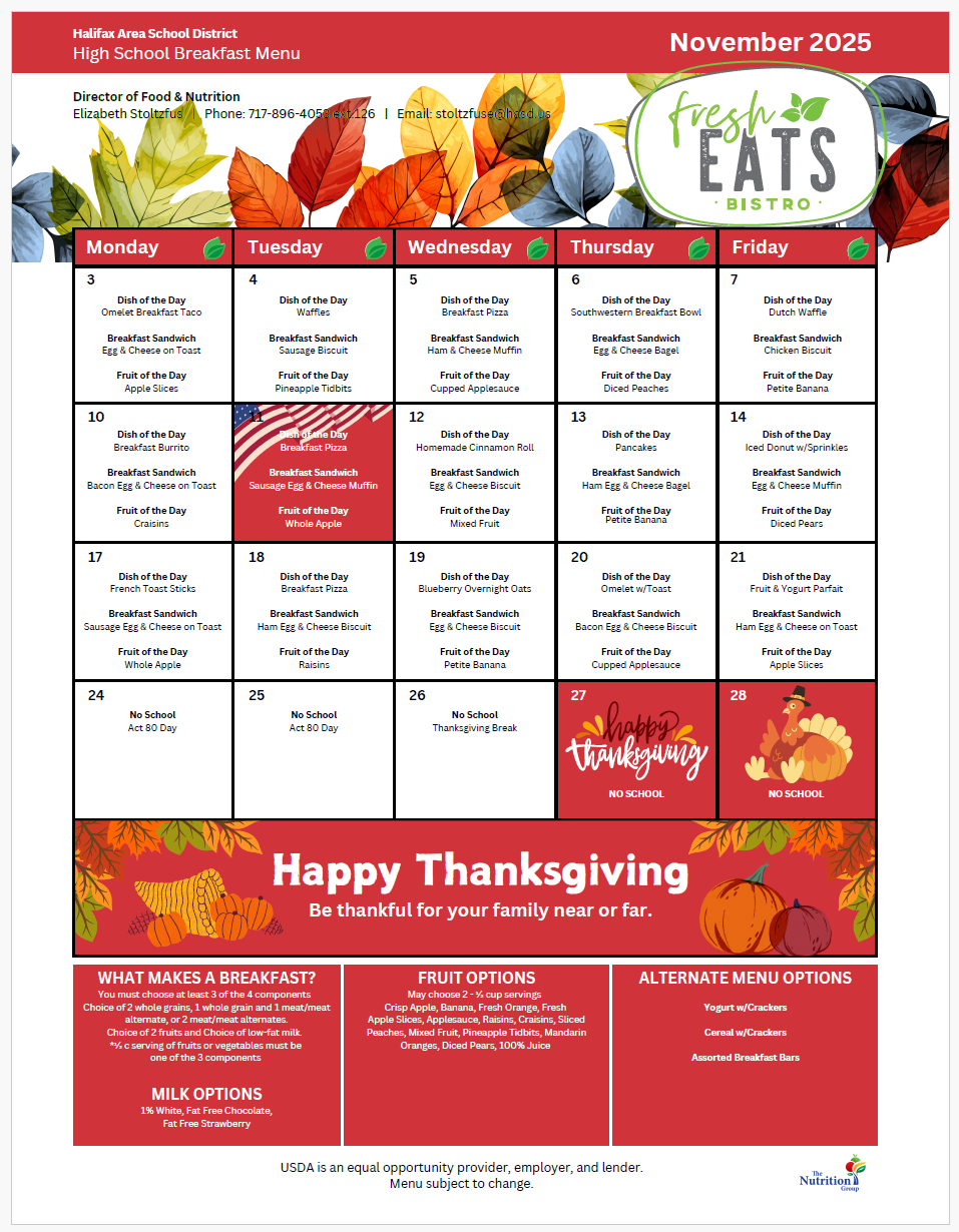 HS/MS Nov. Breakfast Menu