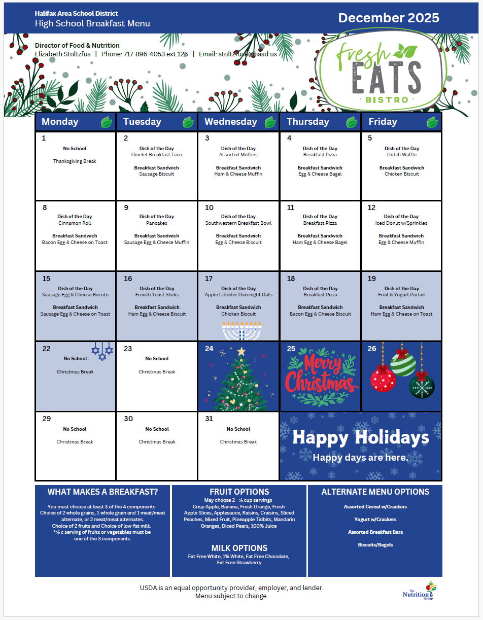 HS/MS Dec. Breakfast Menu