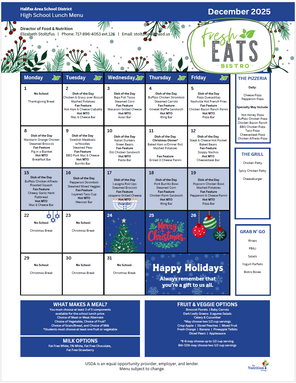 HS/MS Dec. Lunch Menu