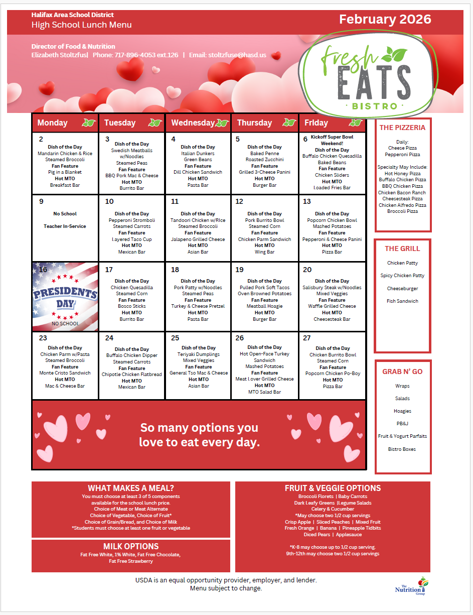 HS/MS February, 2026 Lunch