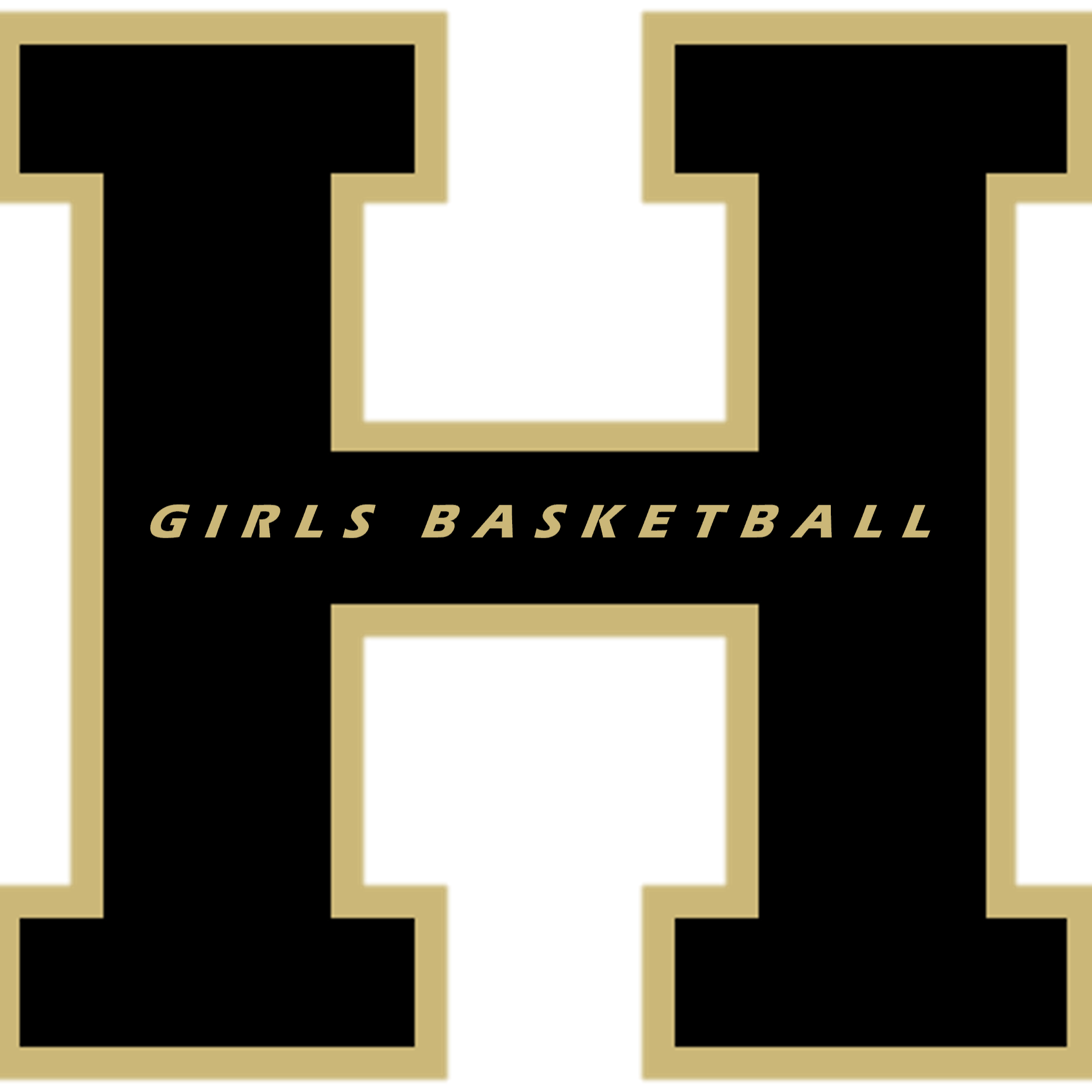 Logo for girls basketball team, featuring the letter "H" with "GIRLS BASKETBALL" in gold letters.