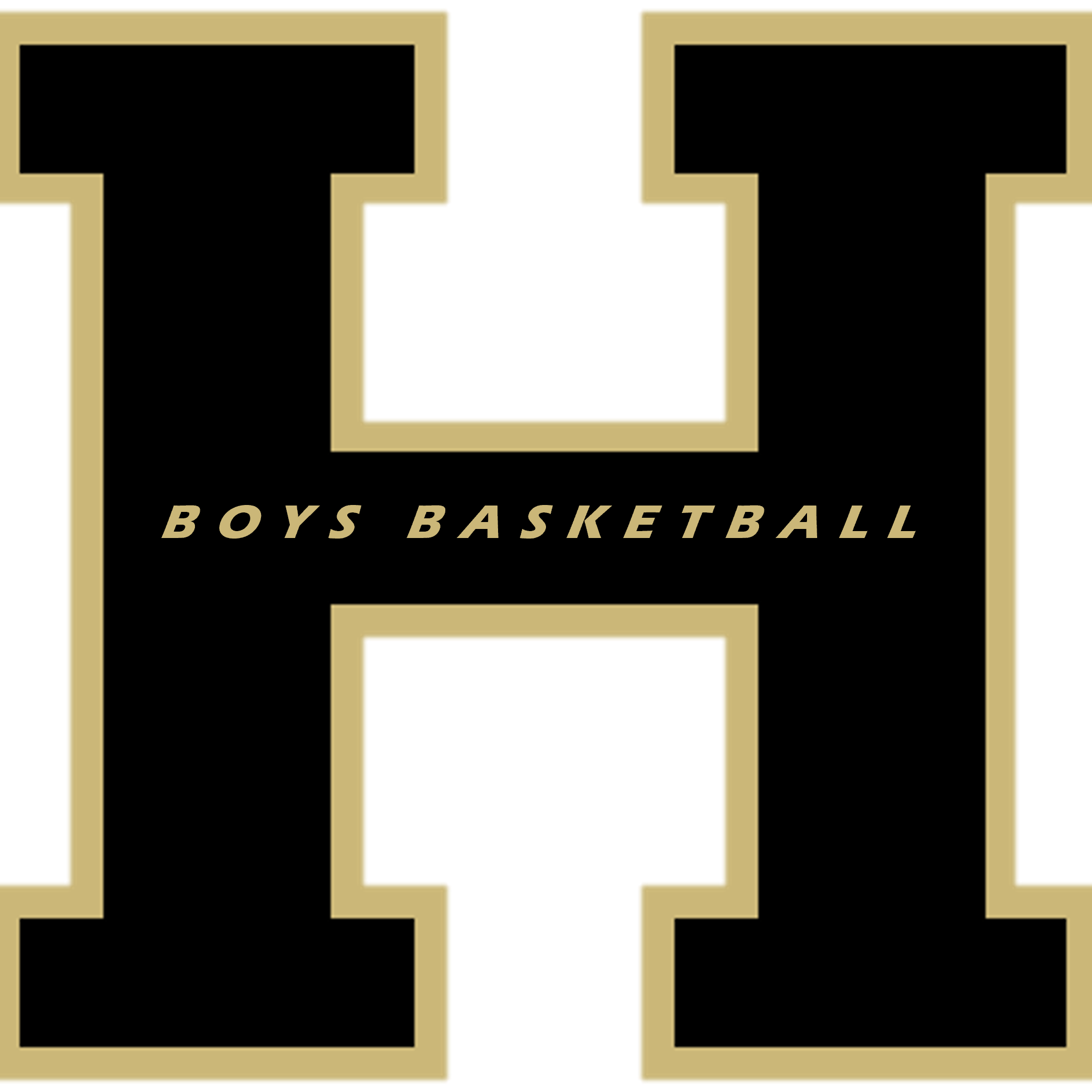 A logo featuring the letters "HT" in a stylized font, with "BOYS BASKETBALL" in white text below. The design is primarily black and gold.