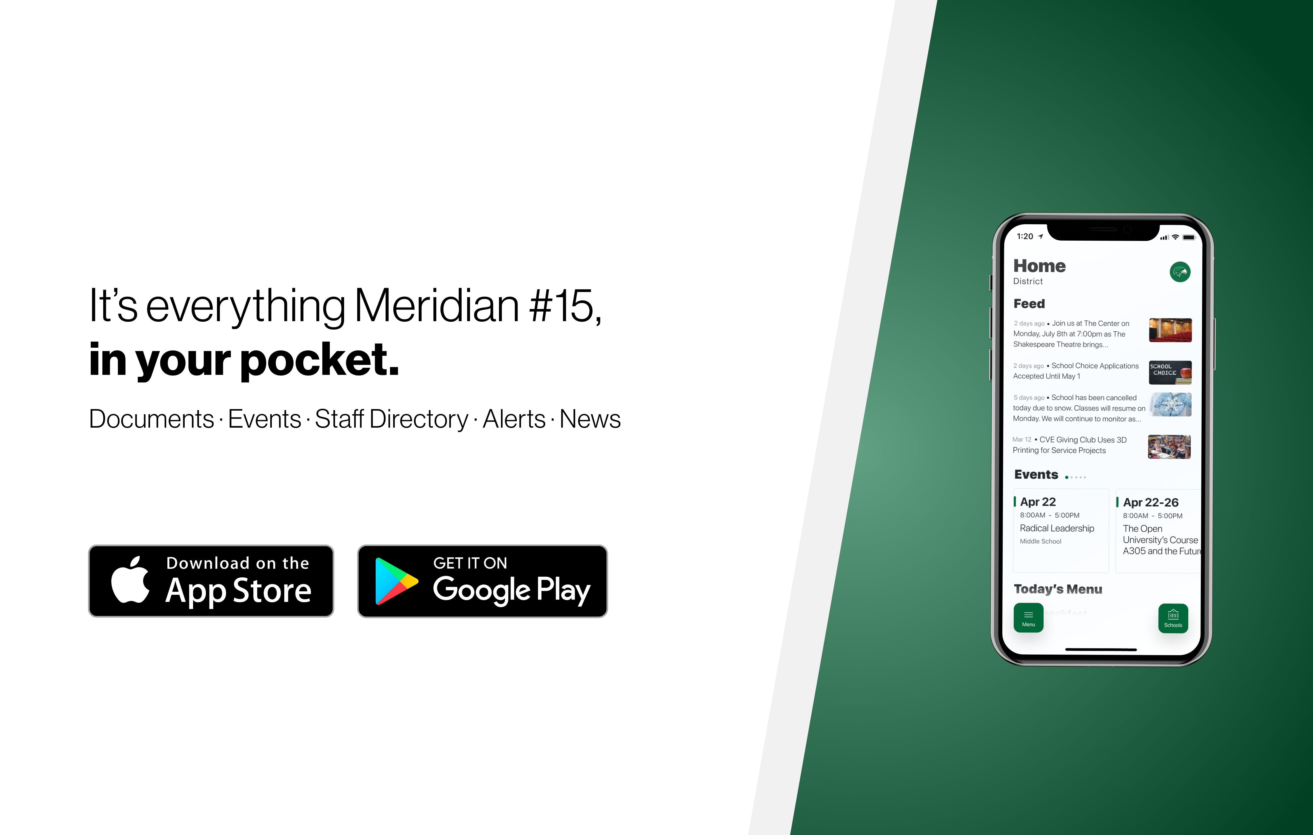 text "It's everything Meridian #15 in your pocket" app dowload options