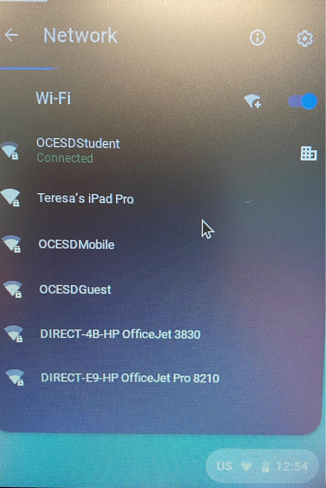dropdown menu for Network showing Wifi choices