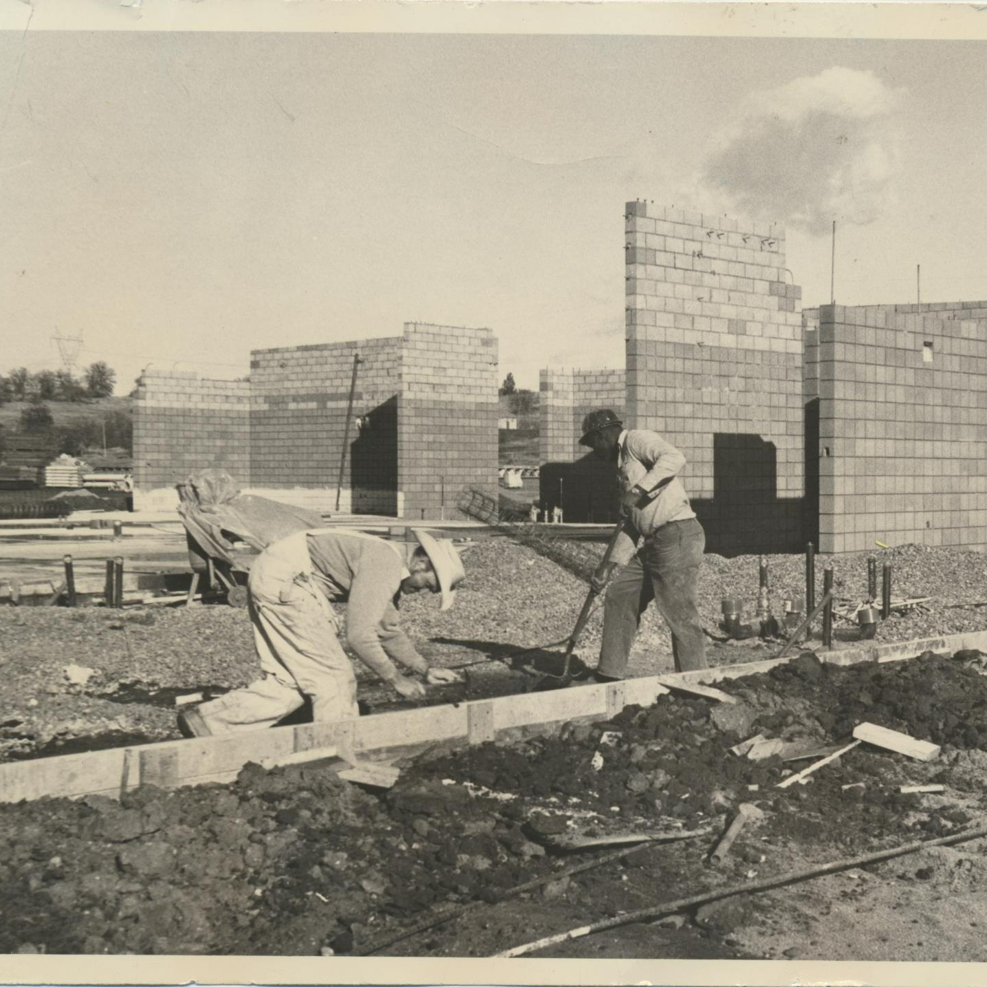 Workers constructing Wyandotte School