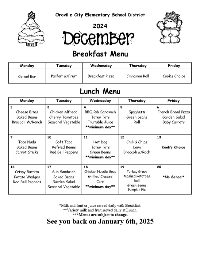 December Menu 