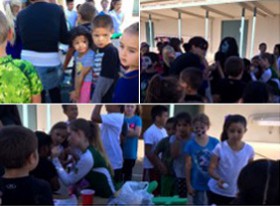 Collage of Davis High students hanging out with Fremont Elementary students