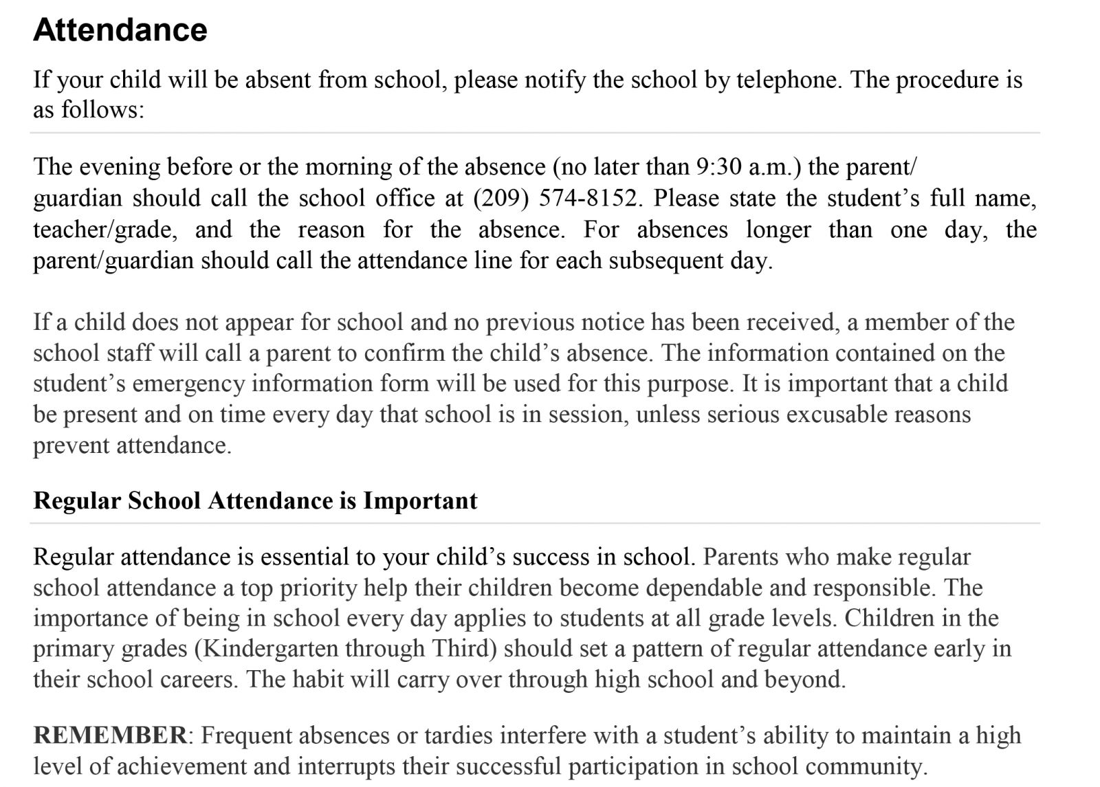 Attendance information