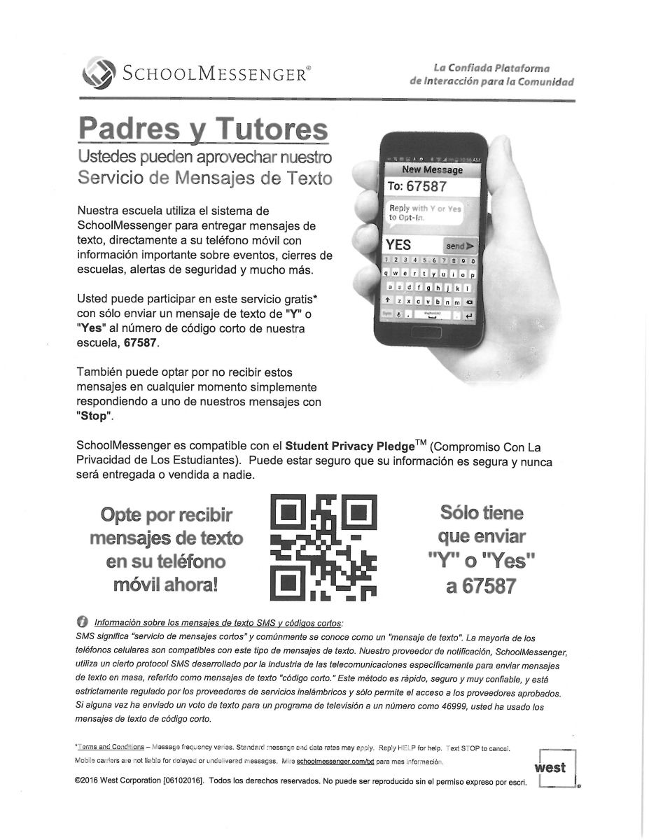 SchoolMessenger information in  spanish