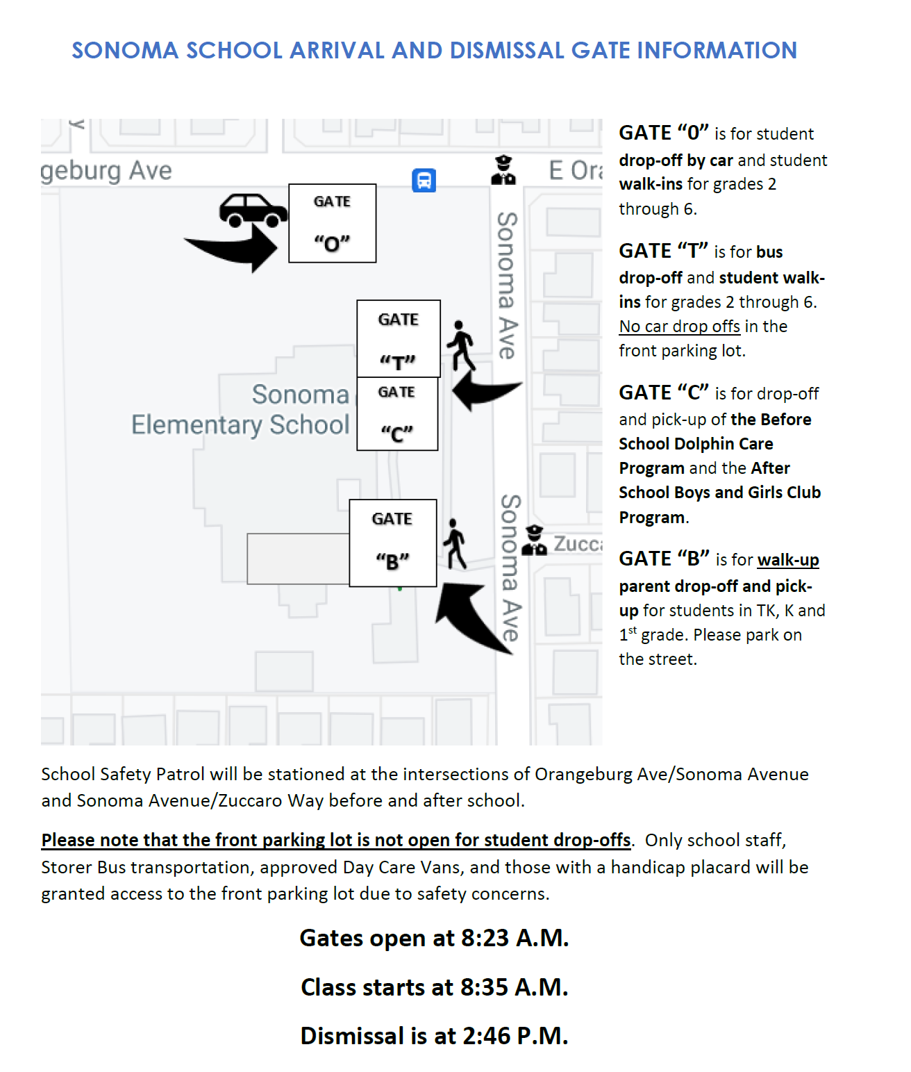 Sonoma Drop Off and Pick Up Map