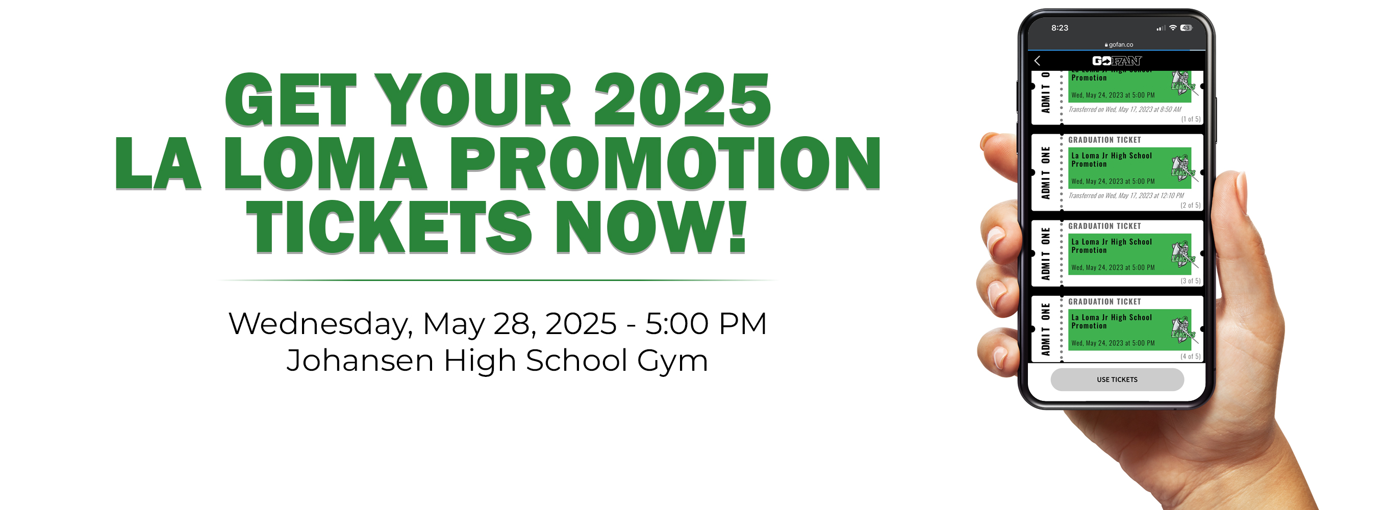 La Loma Promotion - Get Your 2025 Davis Graduation Tickets Now! Thurs, May 28, 2025 - 5:00 PM  at the Johansen High School Gym