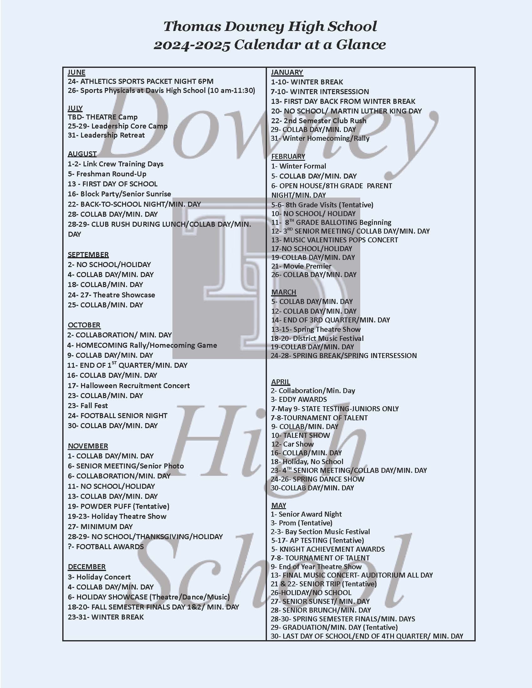 24-25 downey high school calendar 