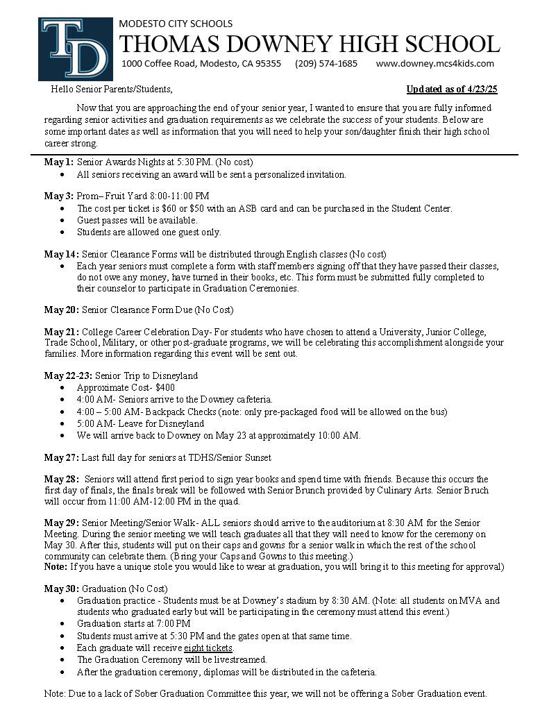 End of Year letter for class of 2025