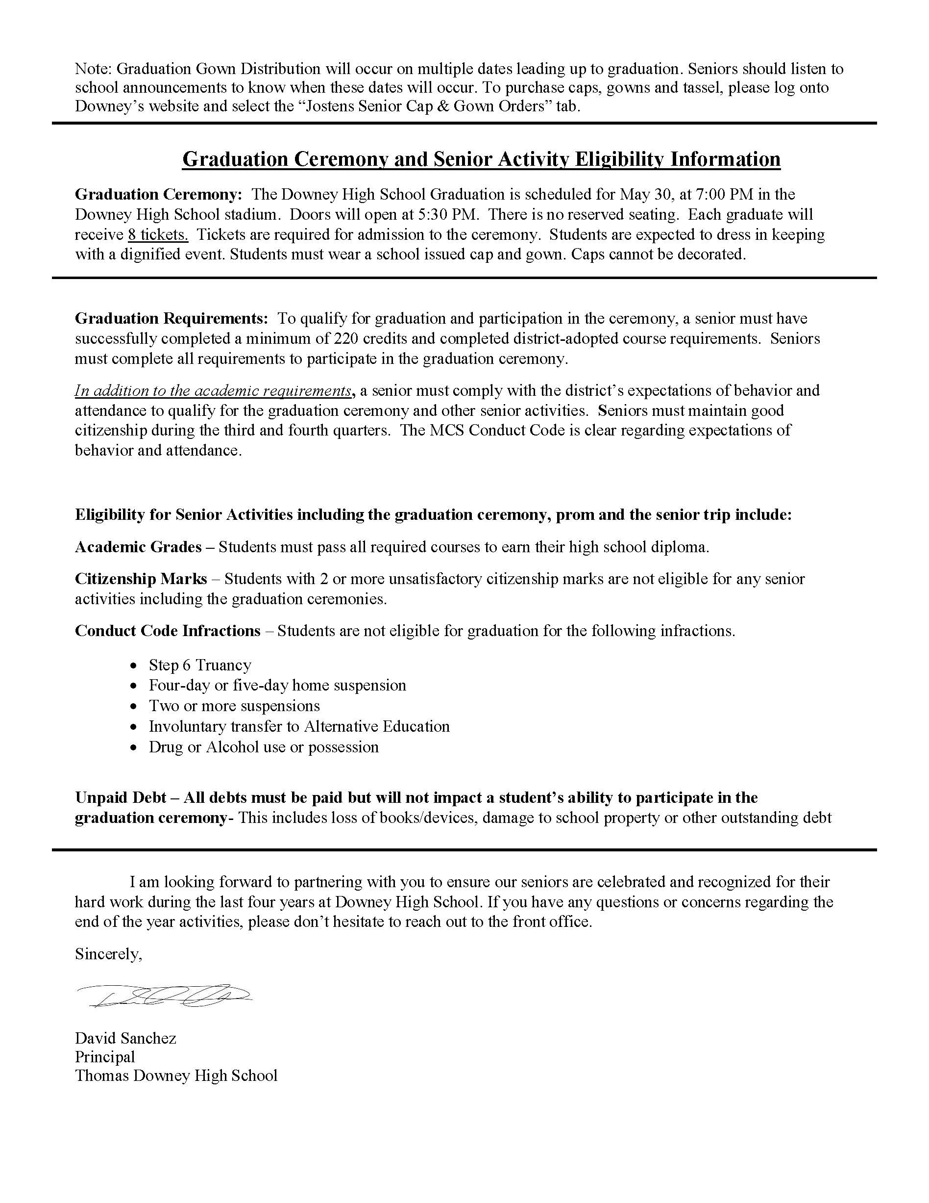 End of Year letter for class of 2025