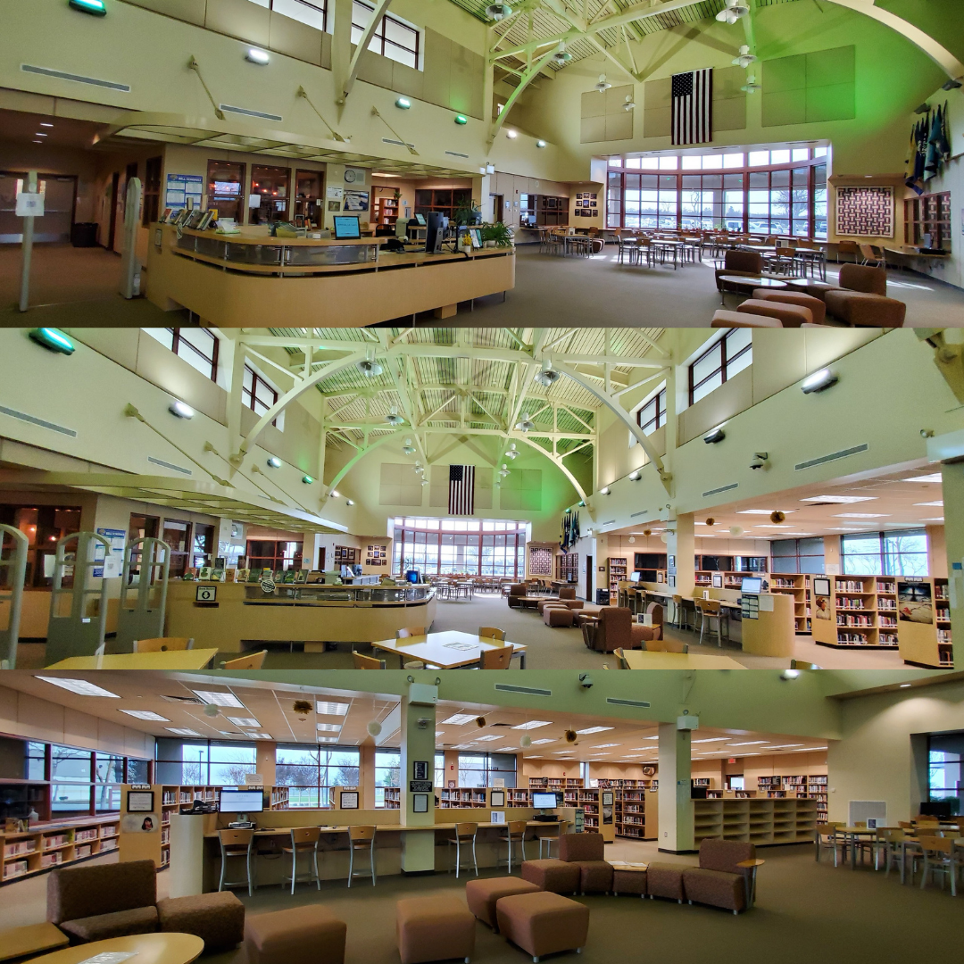 3 picture collage of the library