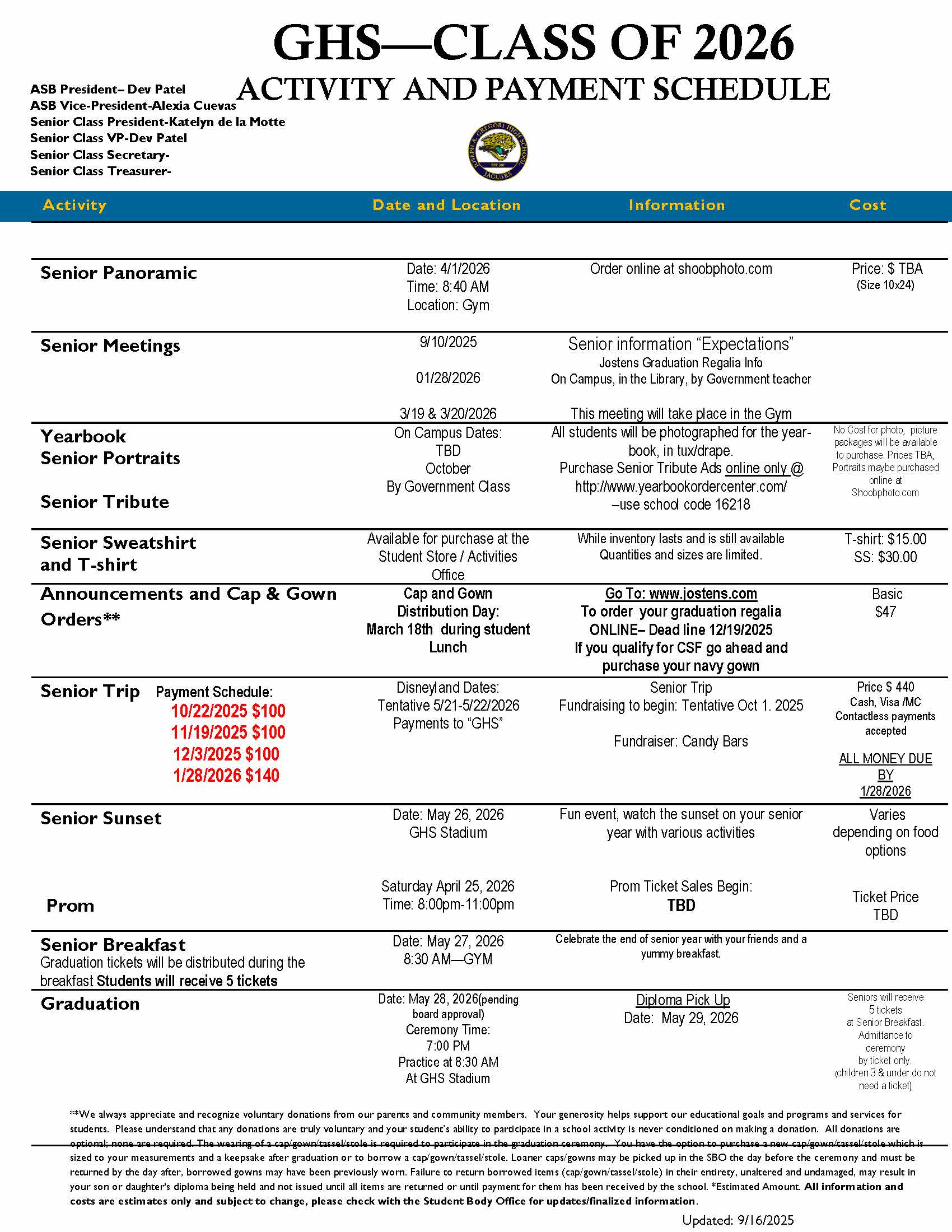 Senior Events 2026 (see PDF flyer link for more info)