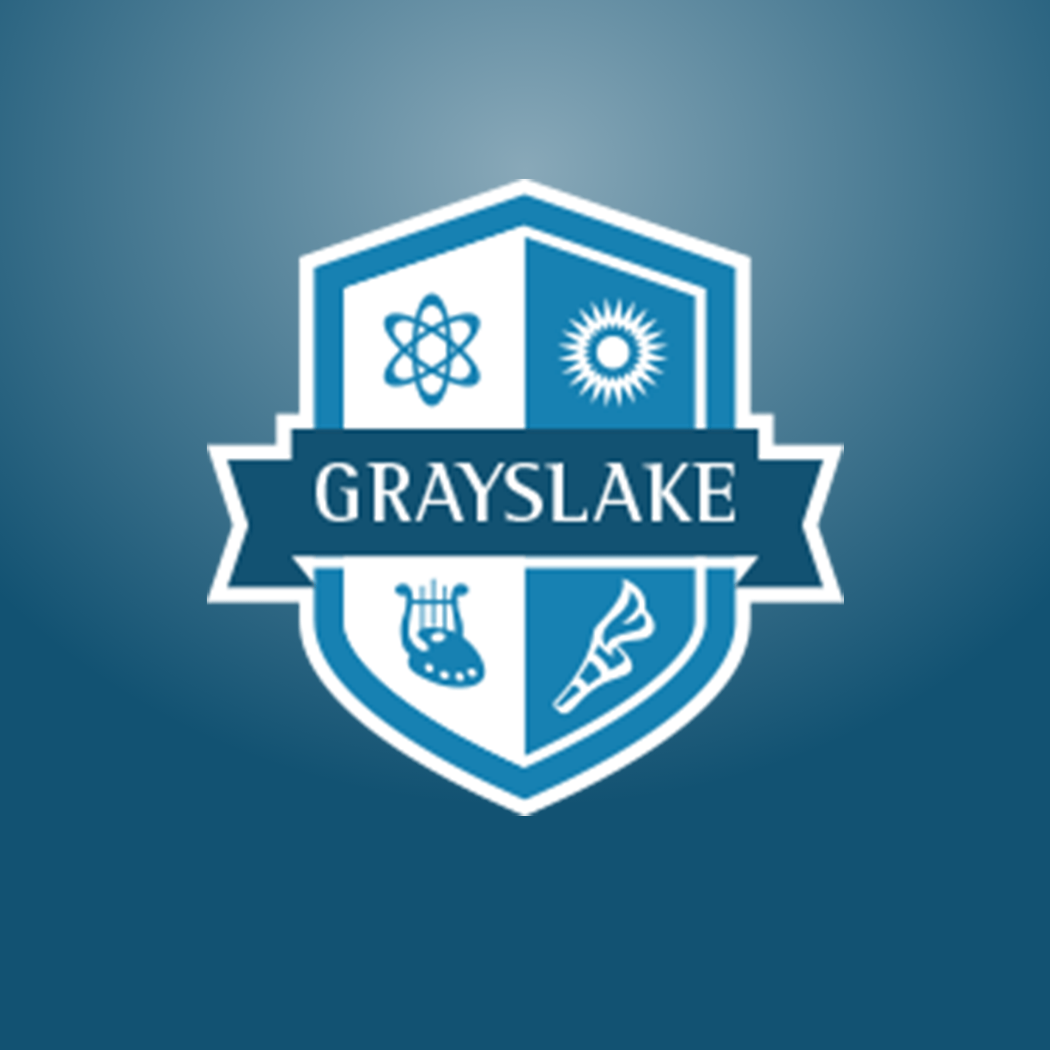 grayslake district logo in blue and white