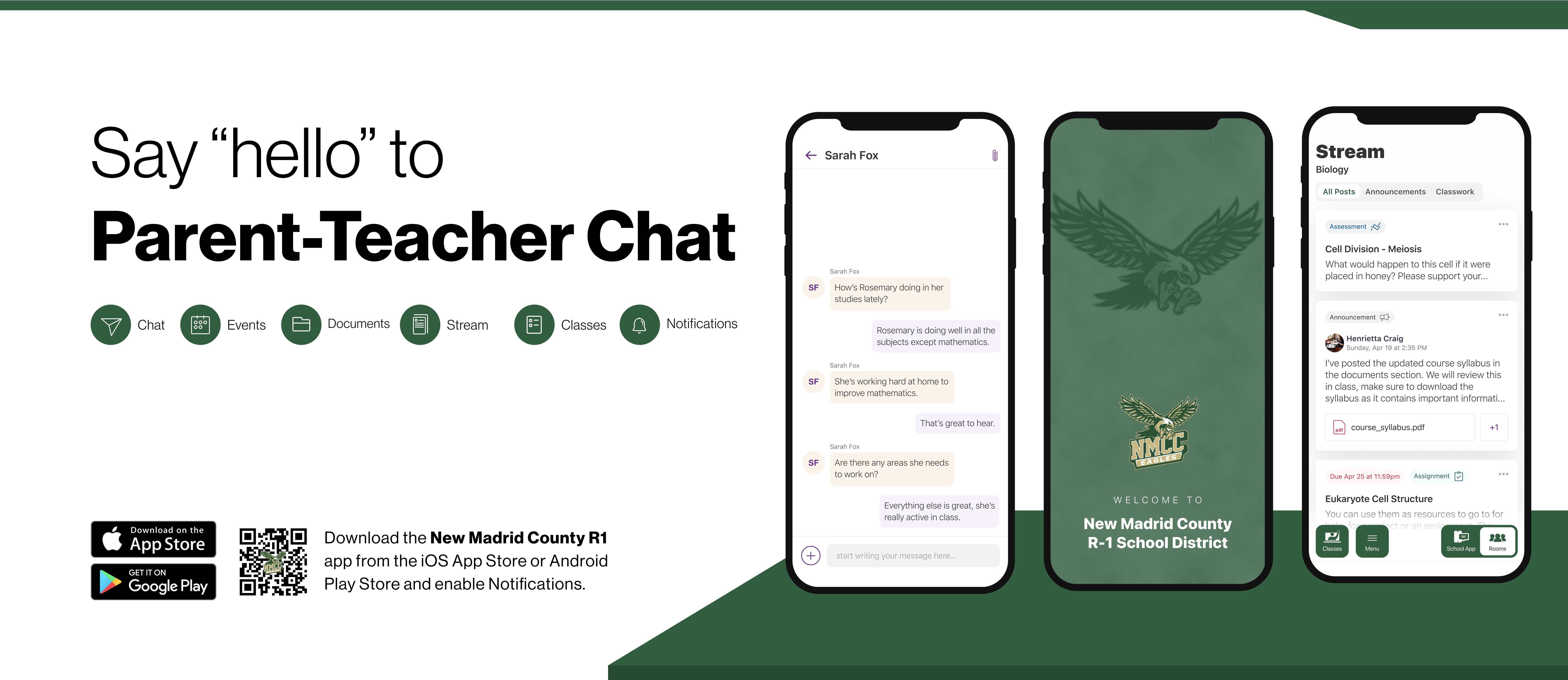 Say hello to Parent-Teacher chat in the new Rooms app. Download the New Madrid County app in the Google Play or Apple App store.