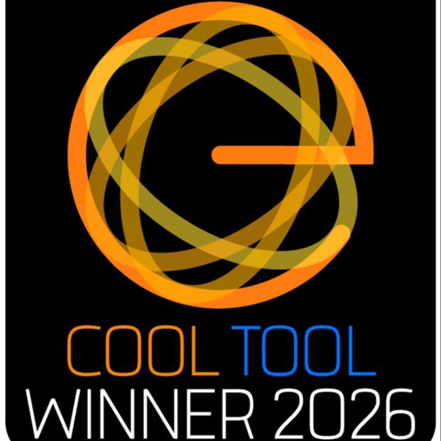 A black background displays a logo for "The EdTech Awards Cool Tool Winner 2026" with an orange and yellow circular pattern.