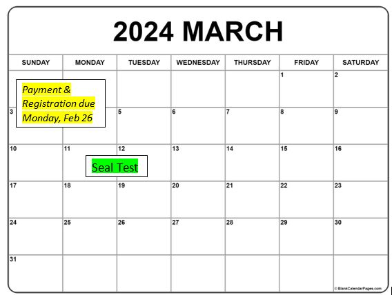 March 2024 testing calendar