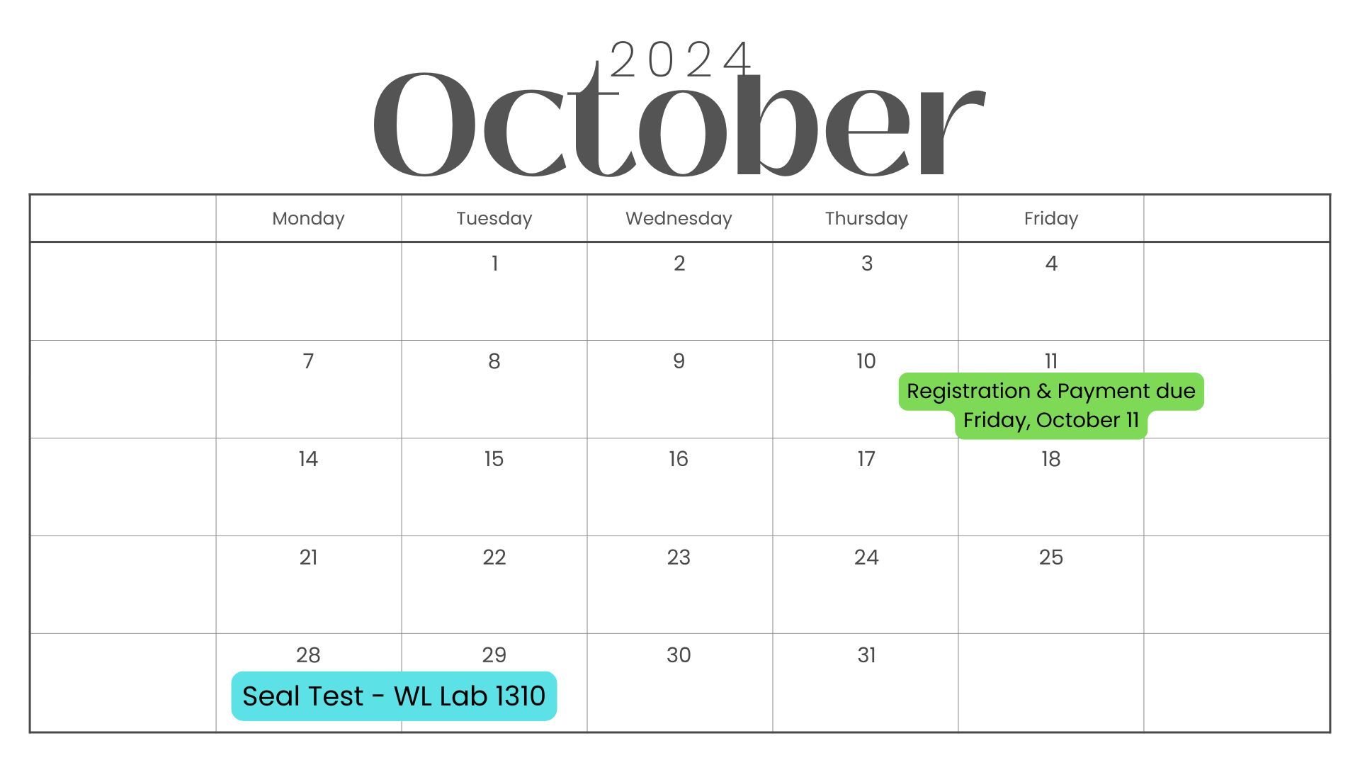 October test info