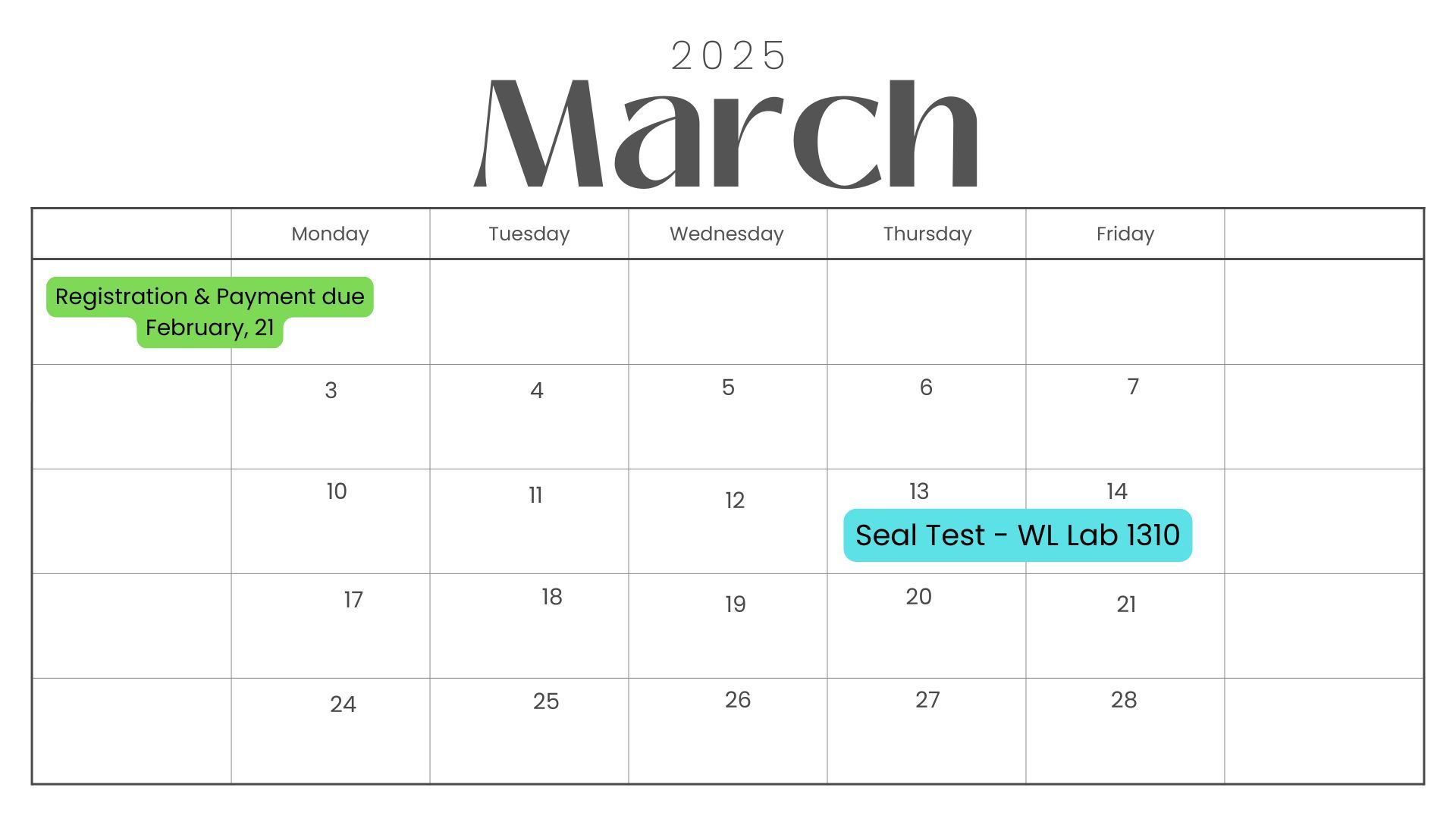 March 25 test info