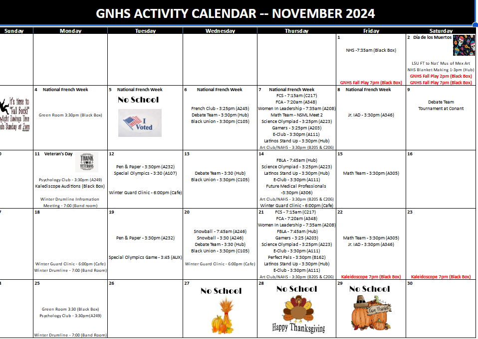 Activity Calendar - November 2024