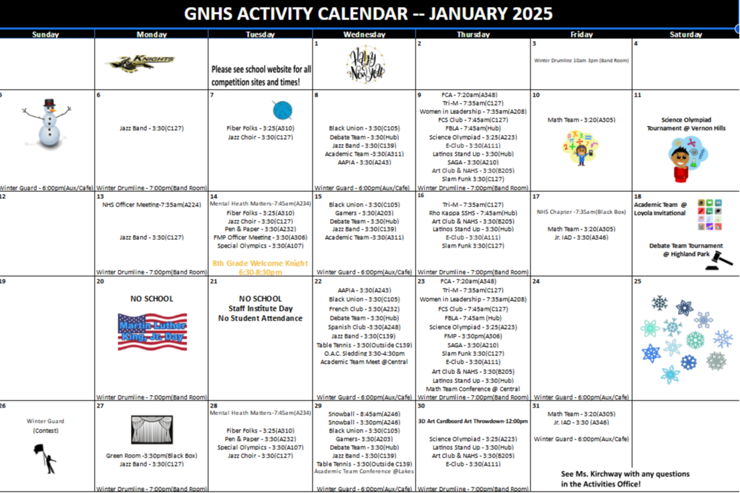 Activity Calendar - January 2025