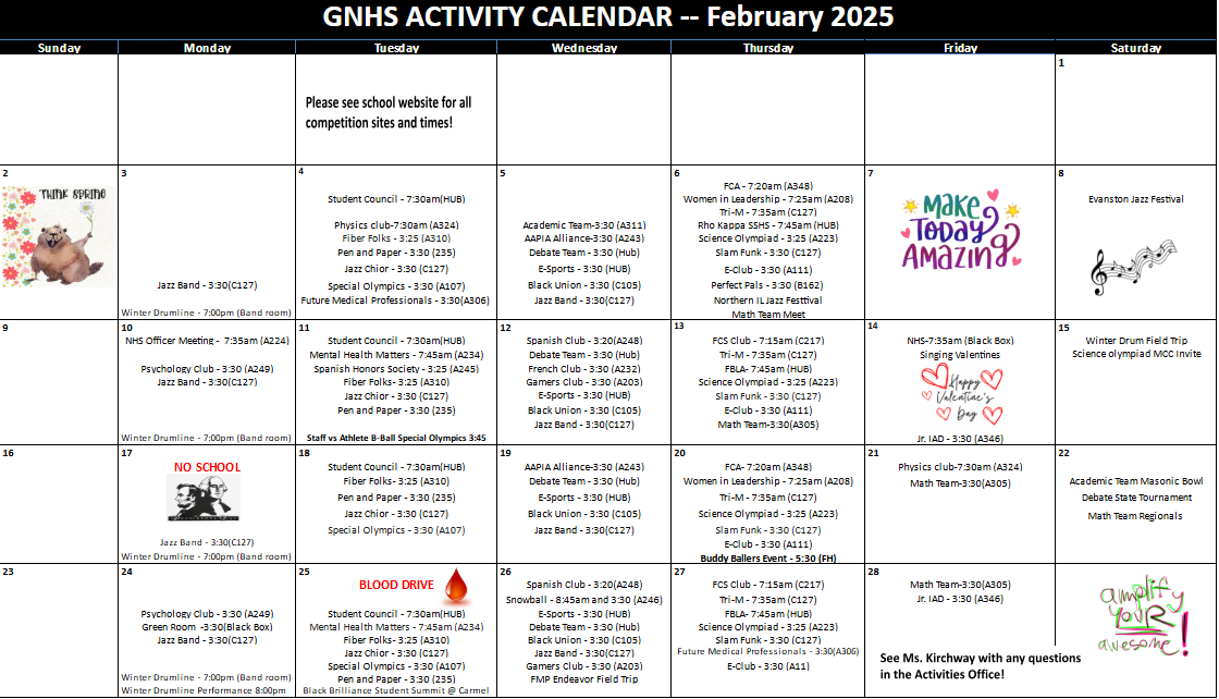 Activity Calendar - January 2025