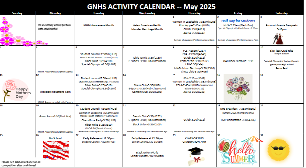 Activity Calendar - January 2025