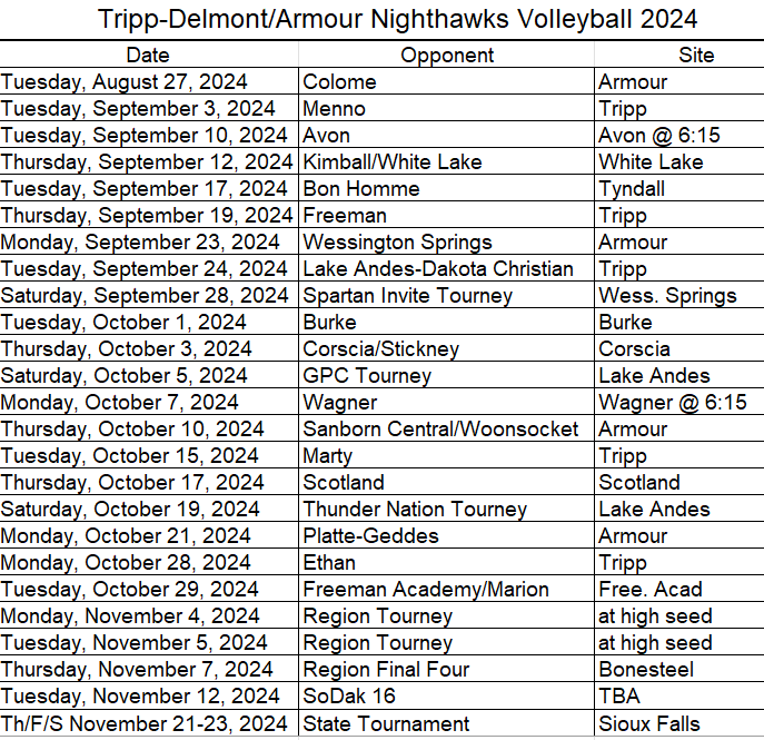 2024 VB Schedule