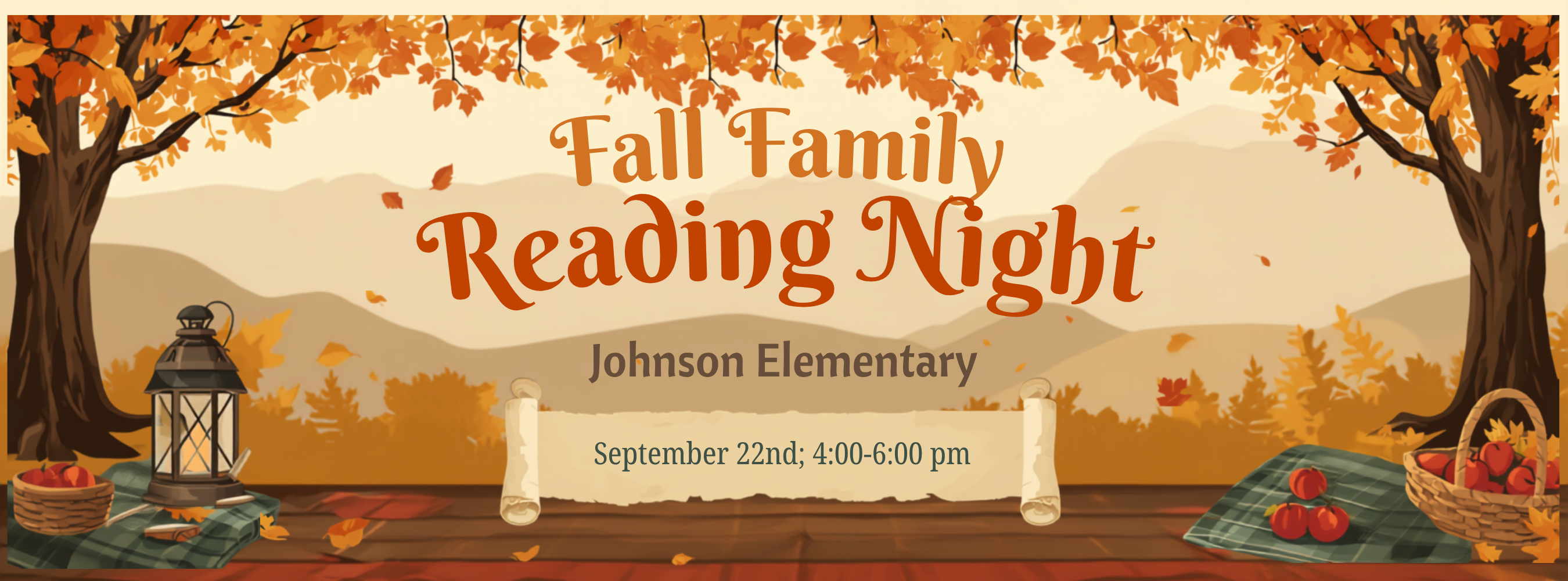 Fall Family Reading Night at Johnson Elementary, September 22nd, 4:00-6:00 pm