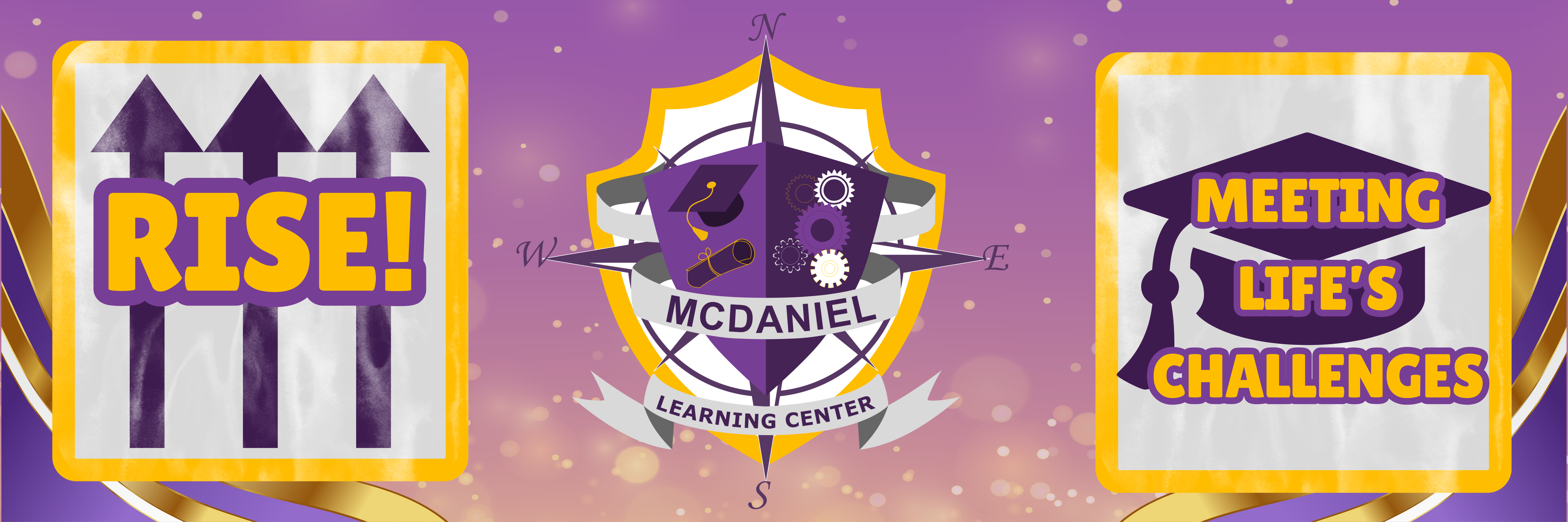 McDaniel Logo and Back Ground With School Motto of Meeting Life's Challenges