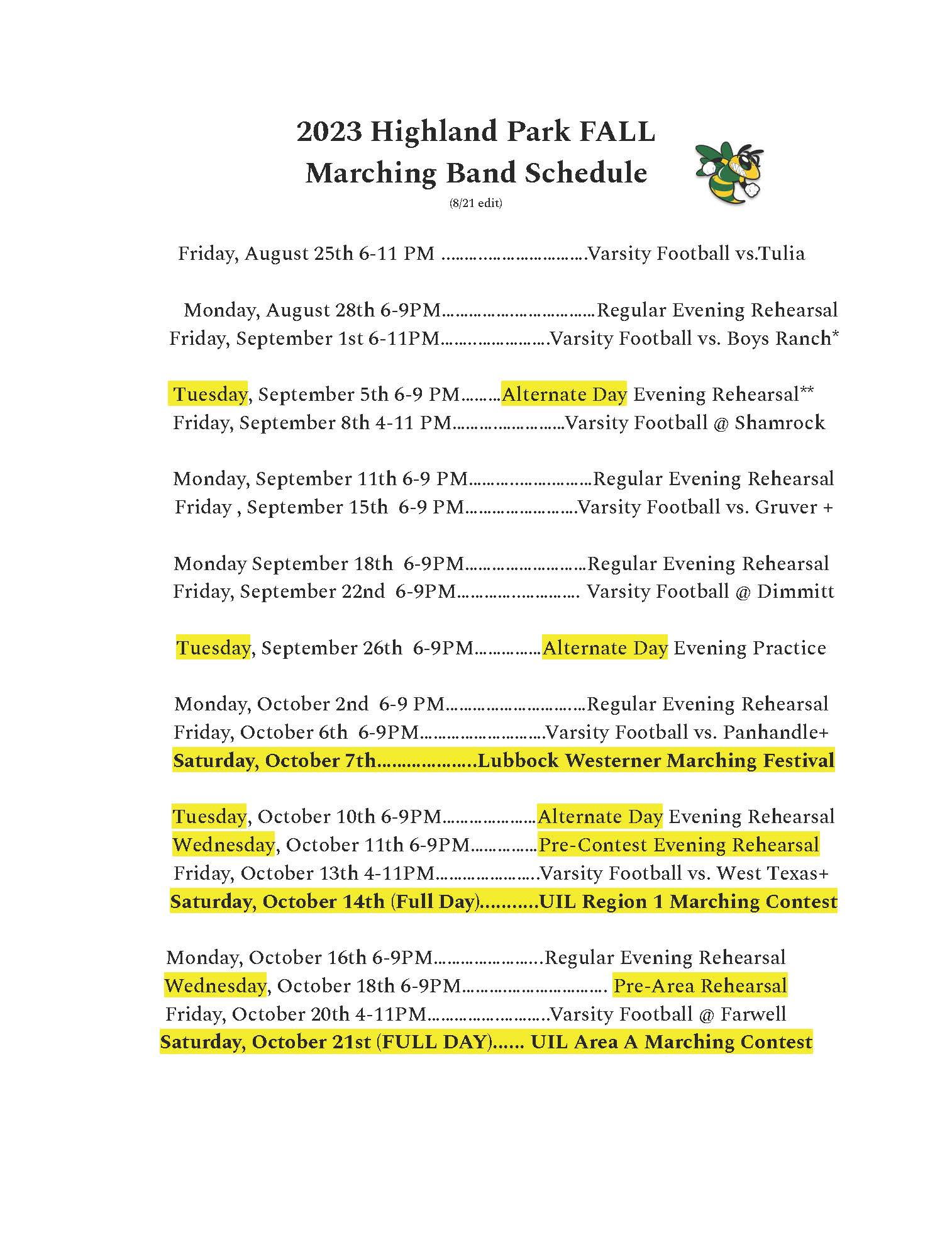 Fall 2023 Schedule